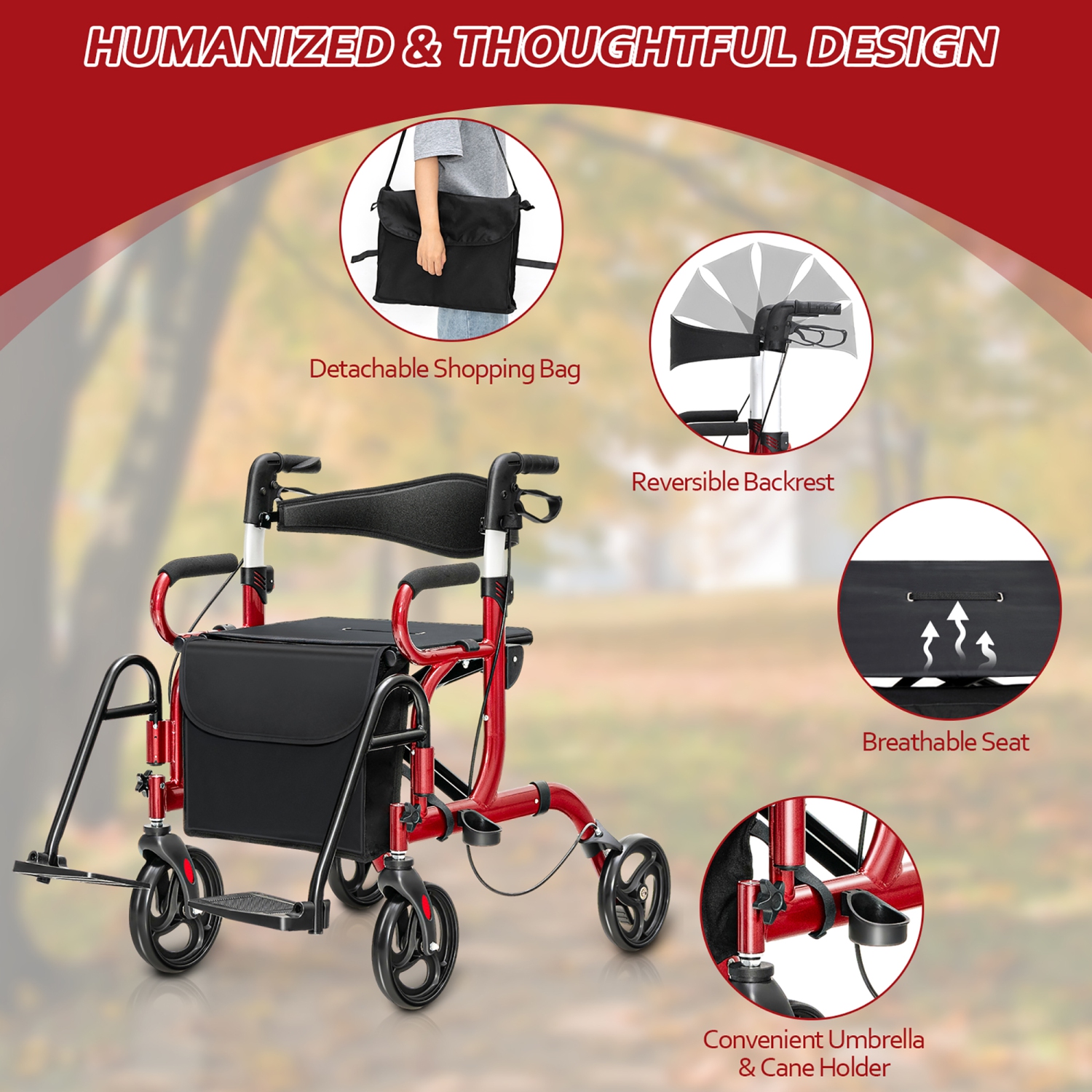 Marcheur ambulateur Costway avec siège repliable et roues de 8 po pouvant supporter jusqu'à 350&nbsp;lb