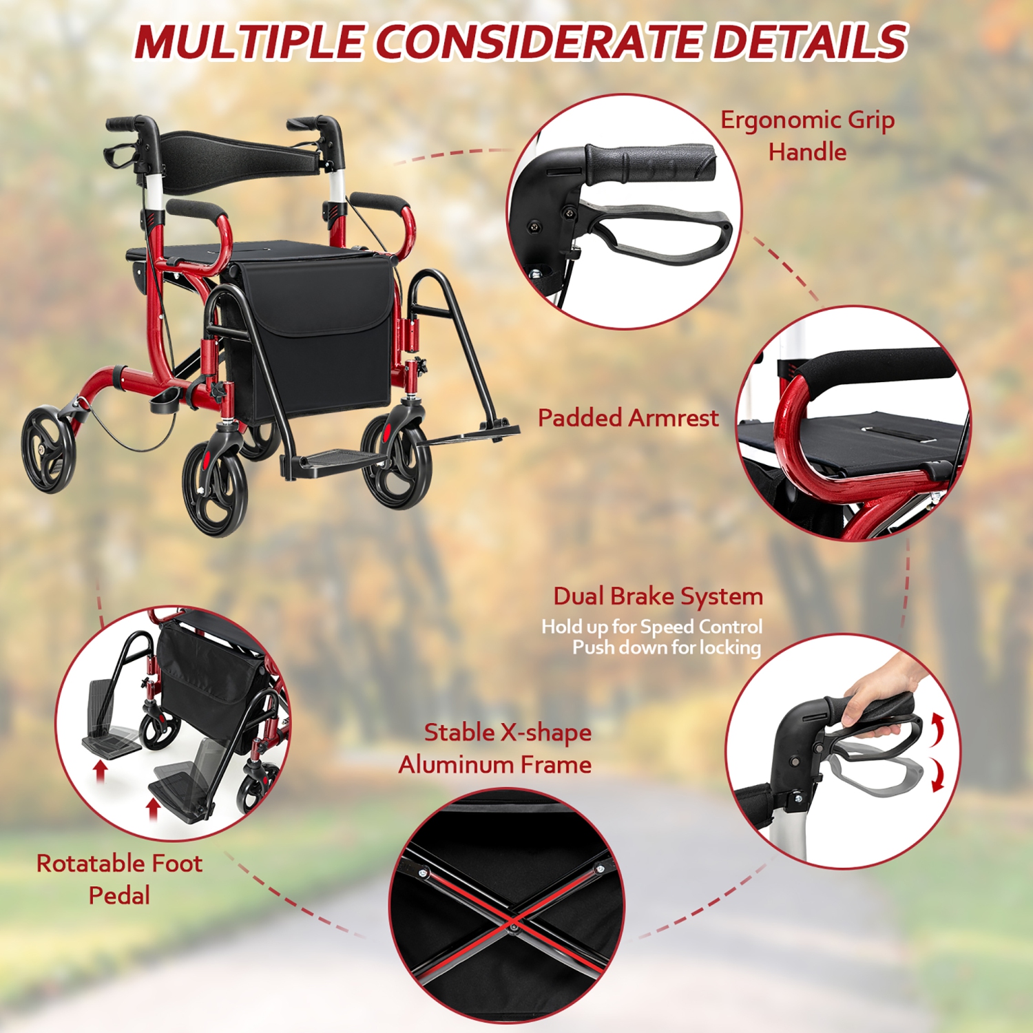 Marcheur ambulateur Costway avec siège repliable et roues de 8 po pouvant supporter jusqu'à 350&nbsp;lb