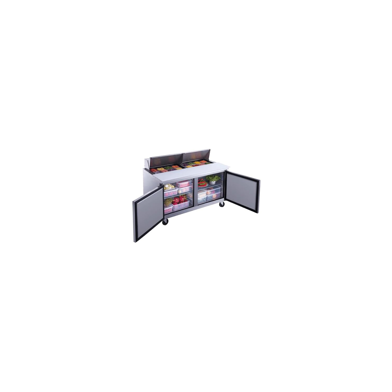 NEW AIR NPT-060-SA Commercial 60" Double Door Salad/Sandwich Prep Table - Ideal for Restaurants, Cafeterias & Food Processing Spaces