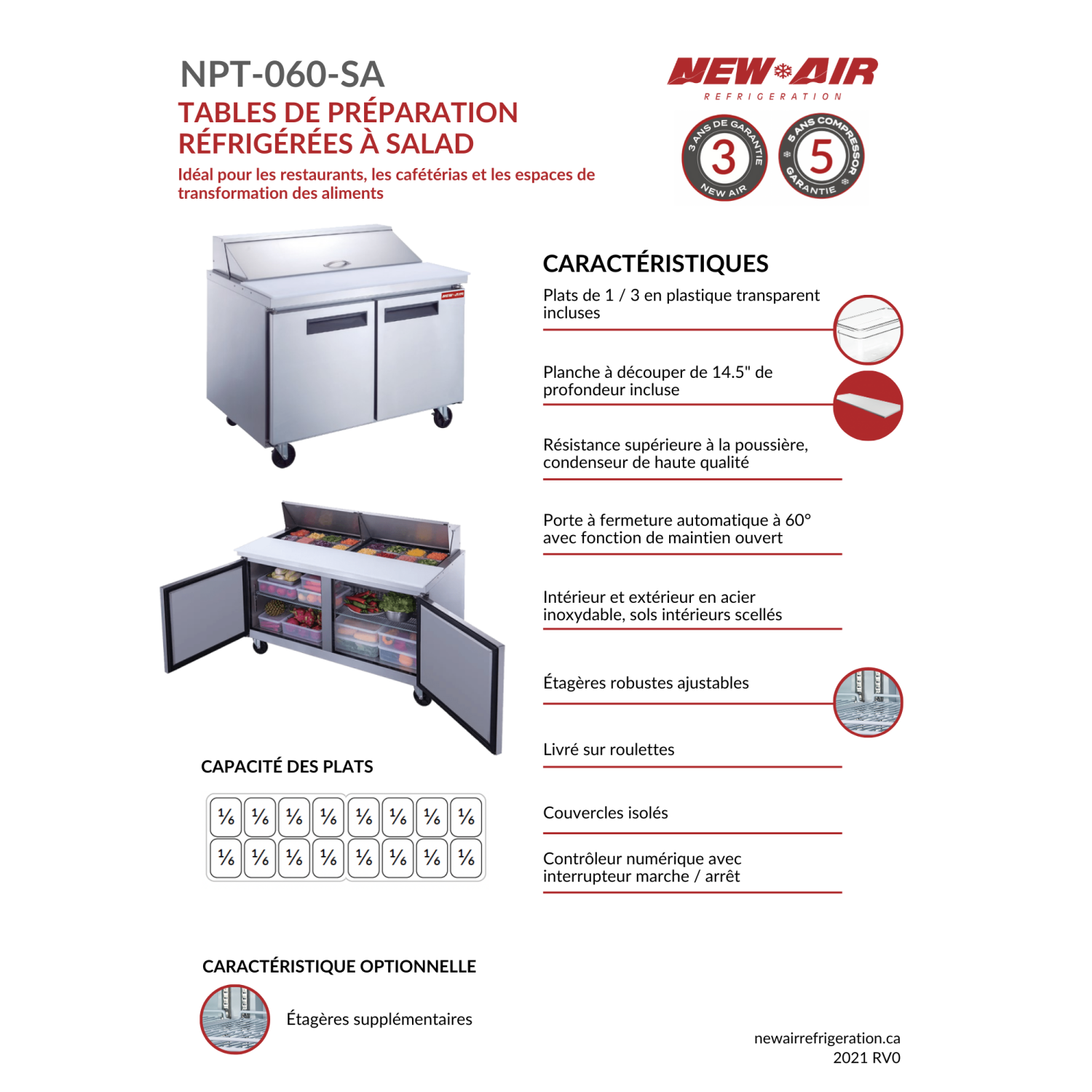 NEW AIR NPT-060-SA Commercial 60" Double Door Salad/Sandwich Prep Table - Ideal for Restaurants, Cafeterias & Food Processing Spaces