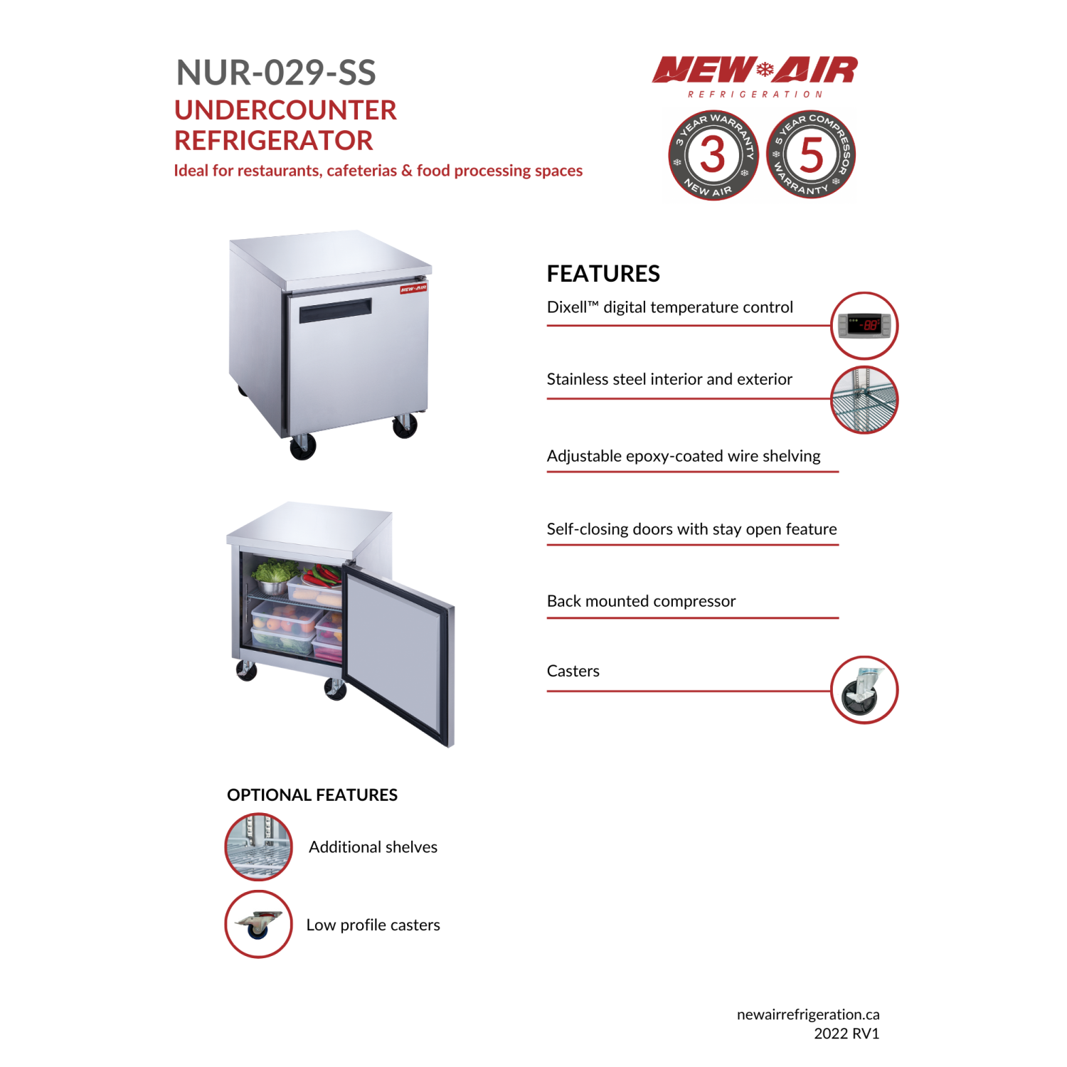 NEW AIR NUR-029-SS Commercial 29″ Stainless Steel Single Door Undercounter REFRIGERATOR