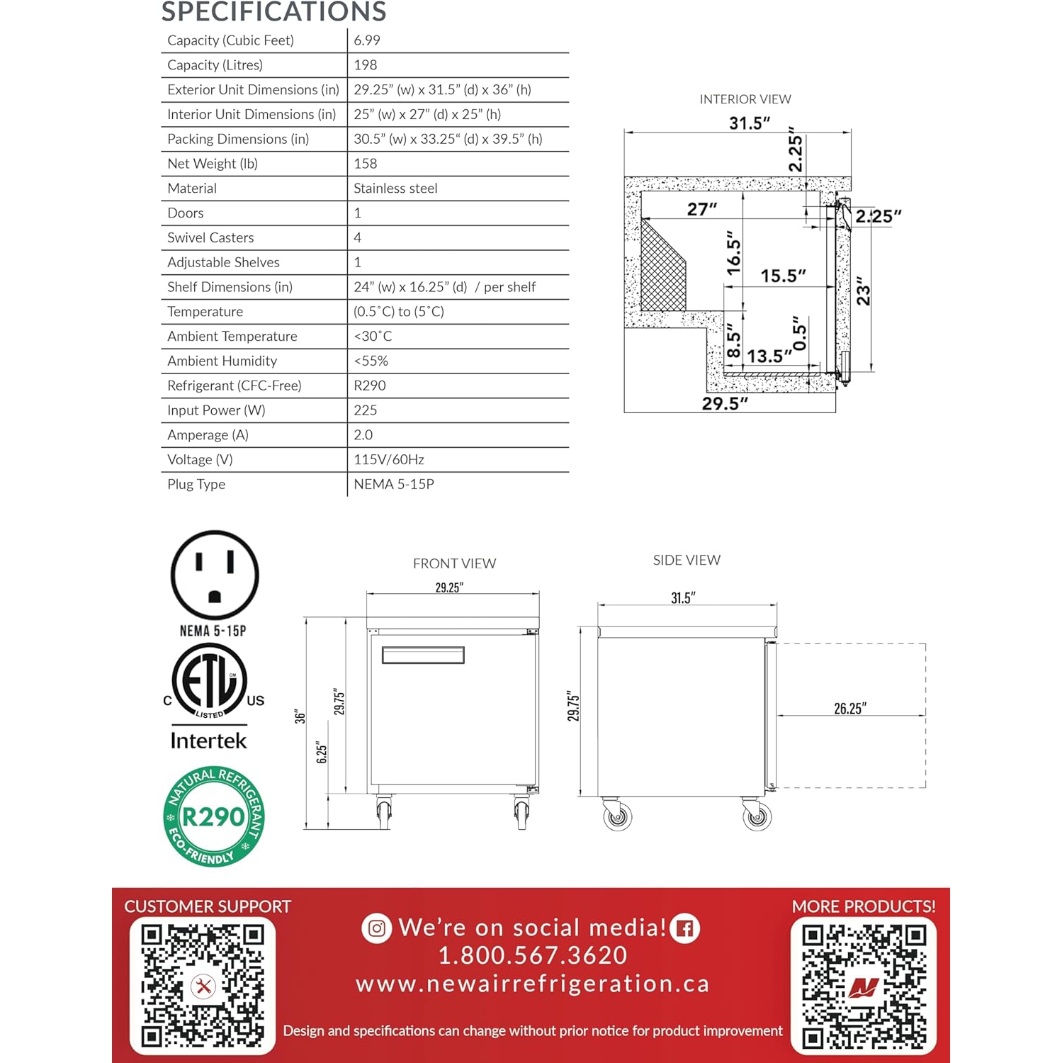 NEW AIR NUR-029-SS Commercial 29″ Stainless Steel Single Door Undercounter REFRIGERATOR