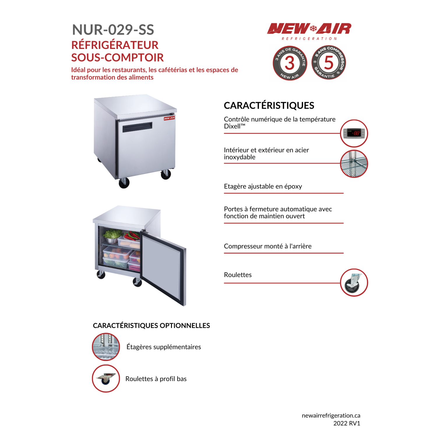 NEW AIR NUR-029-SS Commercial 29″ Stainless Steel Single Door Undercounter REFRIGERATOR
