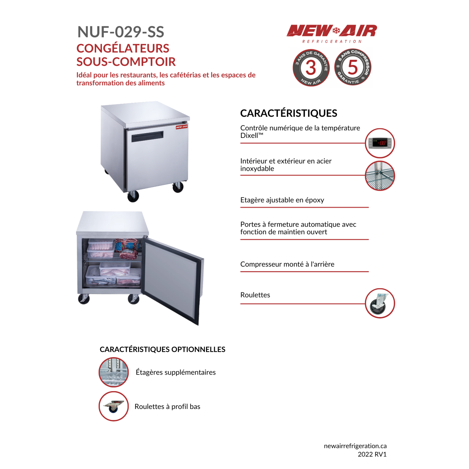 NEW AIR NUF-029-SS Commercial 29″ Stainless Steel 7 cu ft Single Door Undercounter Freezer - Ideal For Commercial Kitchens, Restaurants and Cafeterias