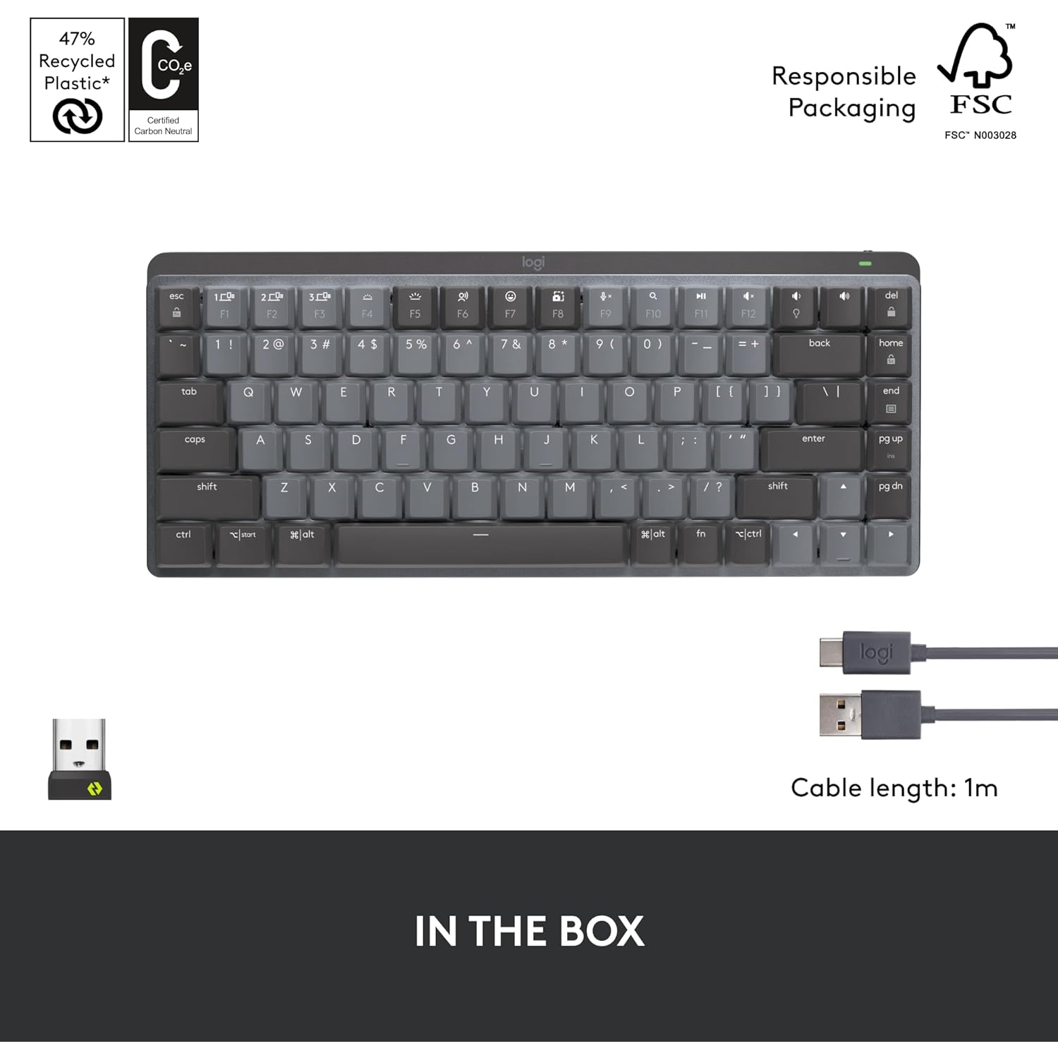 Clavier mécanique miniature sans fil illuminé MX de Logitech - Graphite - saisie tactile silencieuse