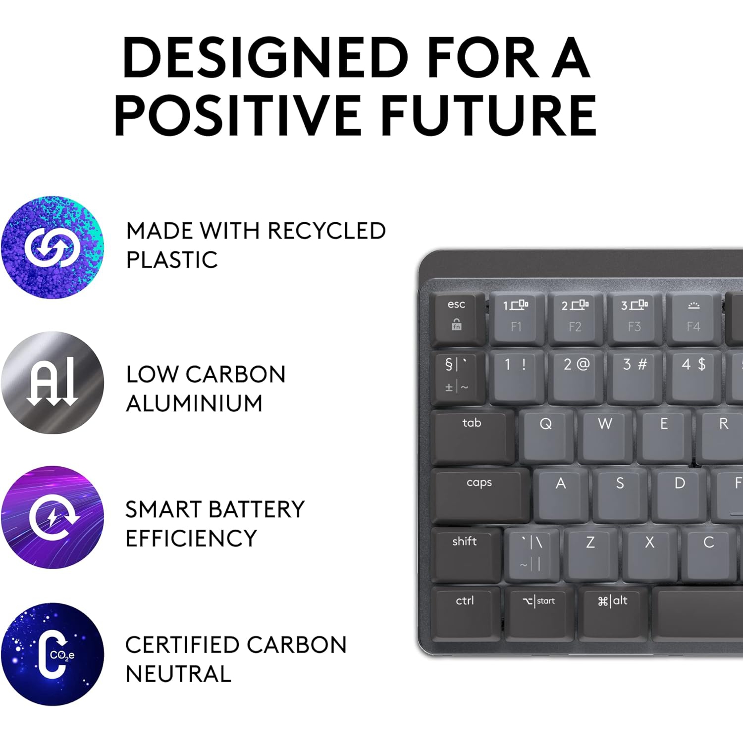 Clavier mécanique miniature sans fil illuminé MX de Logitech - Graphite - saisie tactile silencieuse