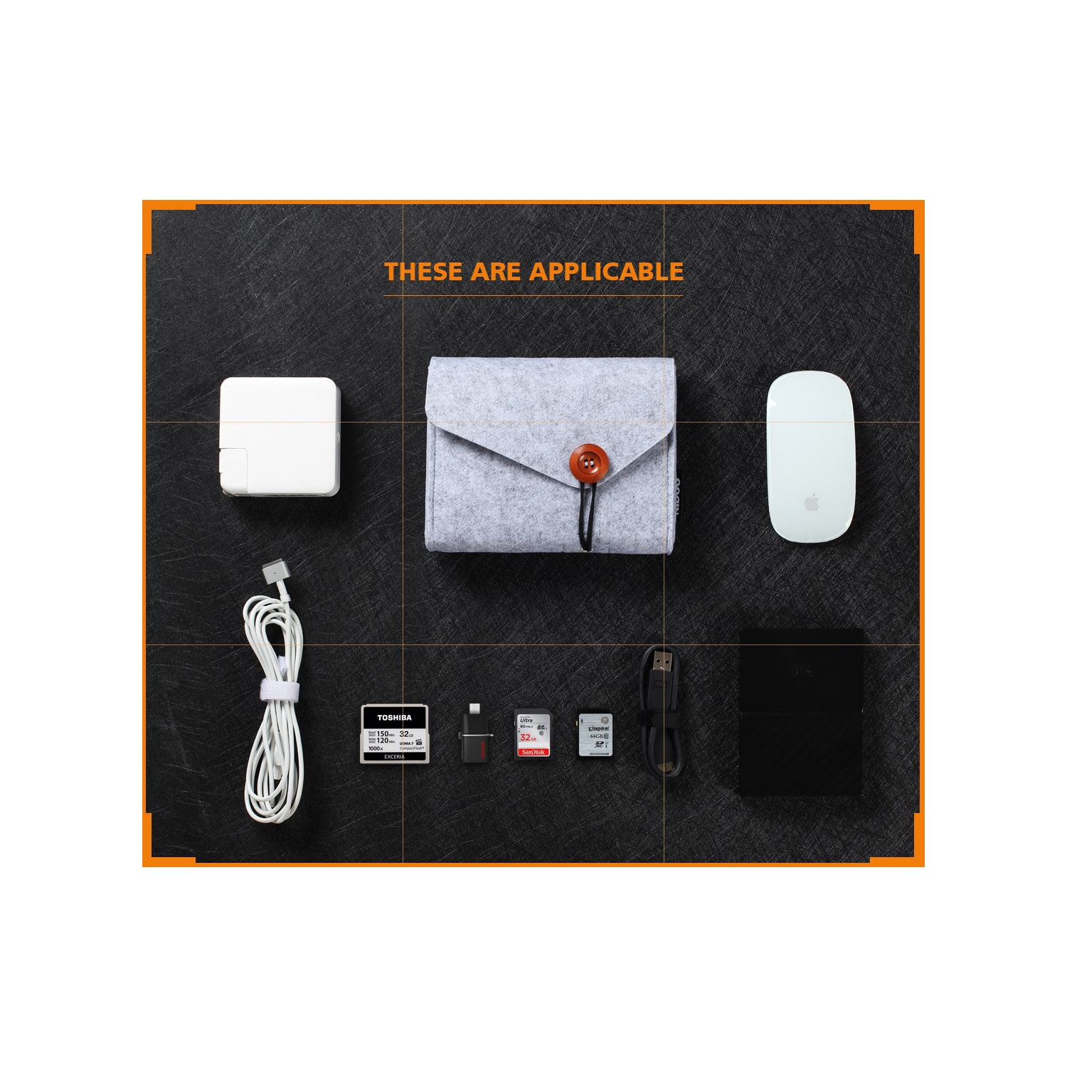 Portable Felt Storage Bag,Electronics Accessories Protective Case Pouch for MacBook Power Adapter, Mouse, Cellphone, Cables, SSD, HDD, Power