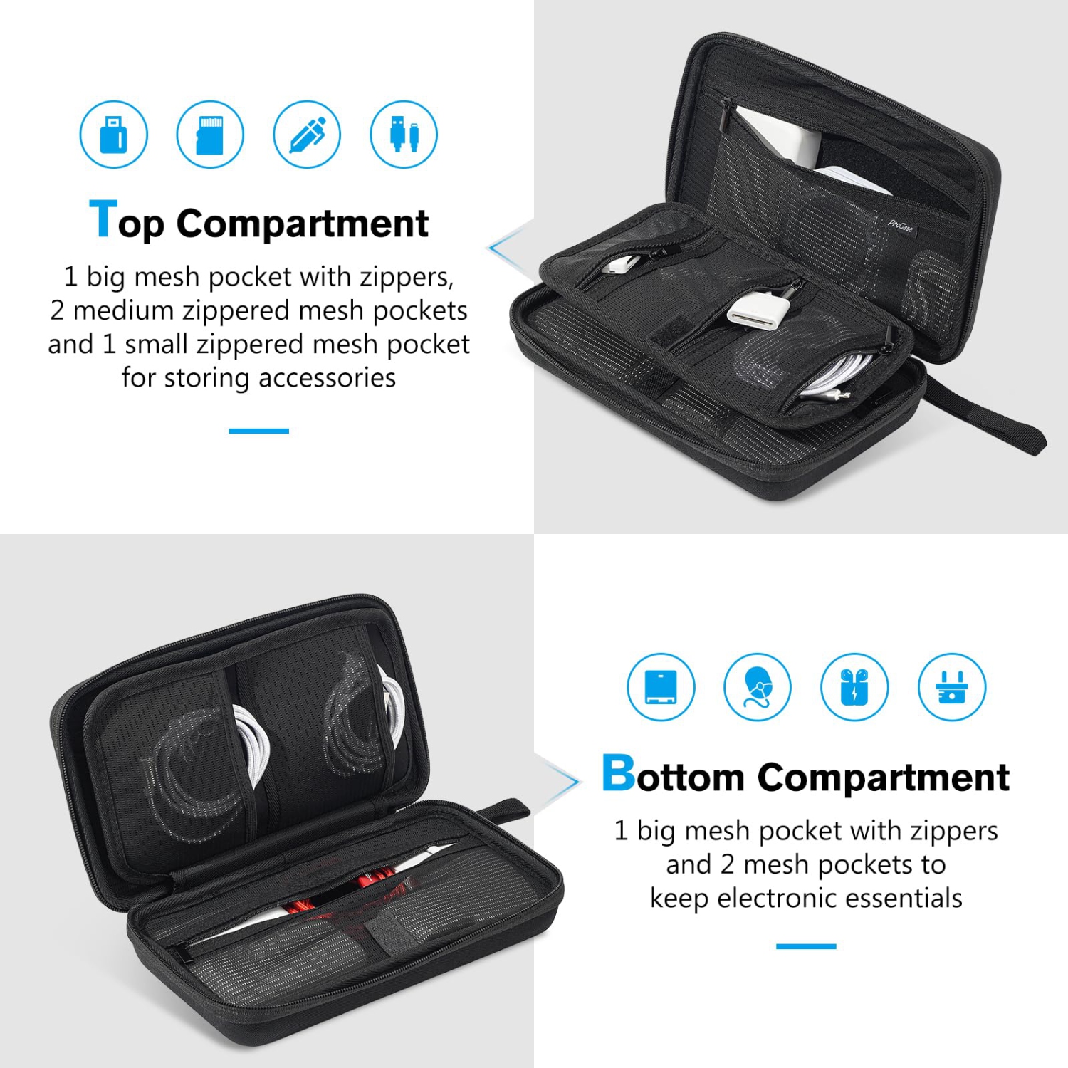Hard Travel Tech Organizer Case Bag for Electronics Accessories Charger Cord Portable External Hard Drive USB Cables Power Bank SD Memory Cards