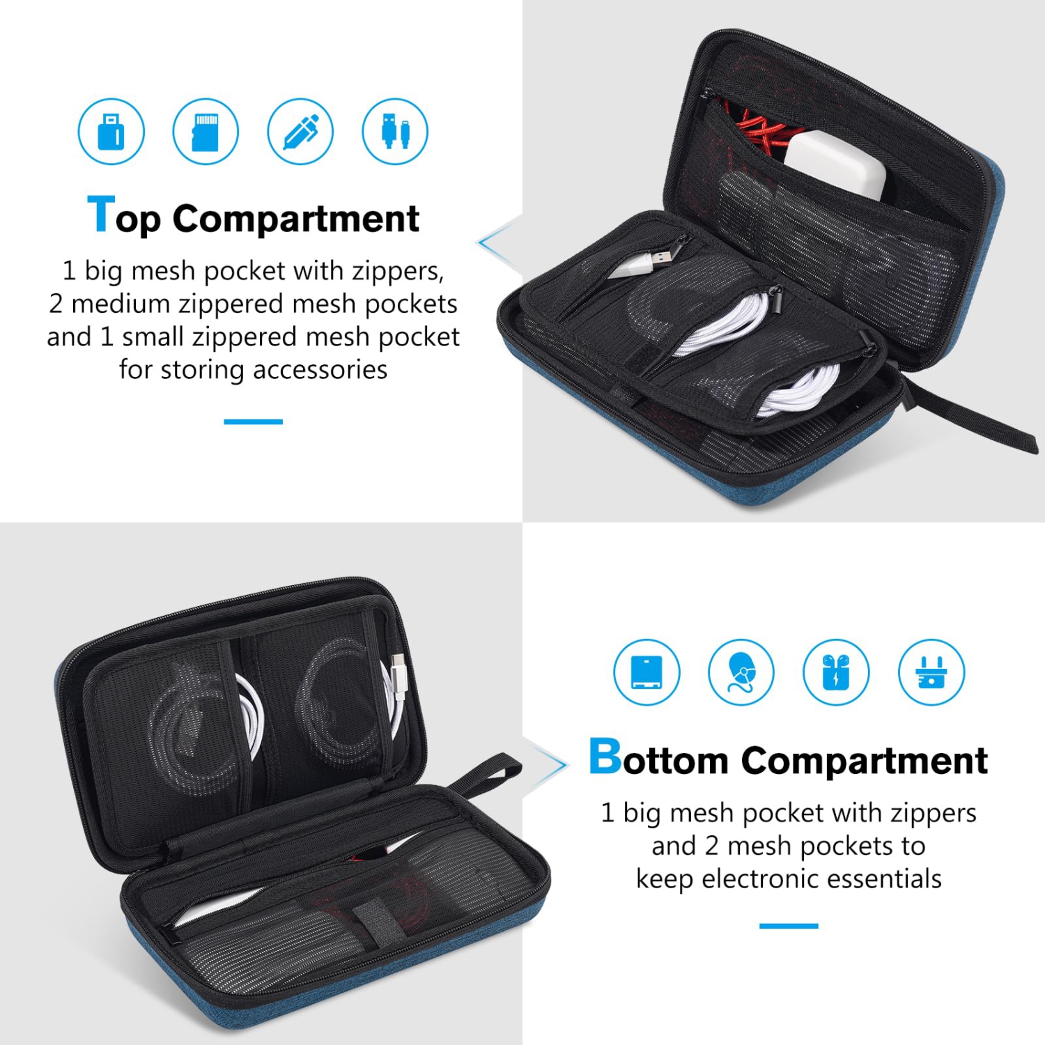 Hard Travel Tech Organizer Case Bag for Electronics Accessories Charger Cord Portable External Hard Drive USB Cables Power Bank SD Memory Cards
