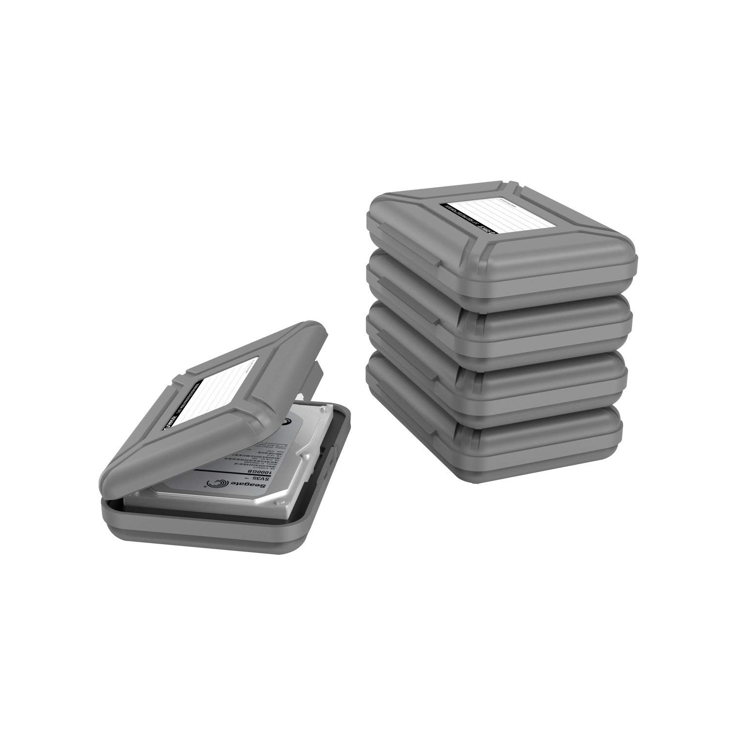 Couvercle de boîtier de rangement pour disque dur externe de portable 3,5&nbsp;po, anti-statique, résistant aux chocs - Gris, paquet de 5