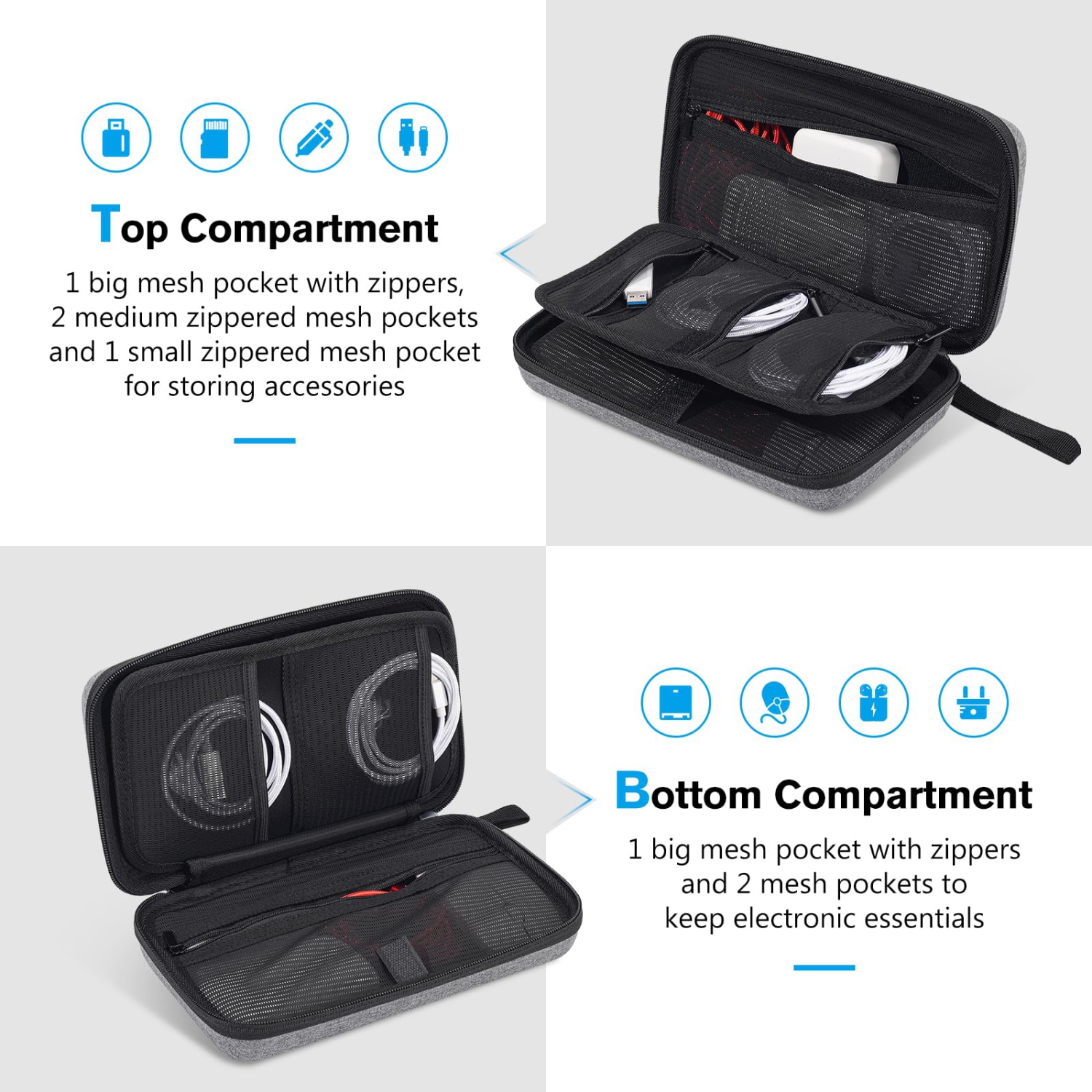 ProCaseHard Travel Tech Organizer Case Bag for Electronics Accessories Charger Cord Portable External Hard Drive USB Cables Power Bank SD Memory