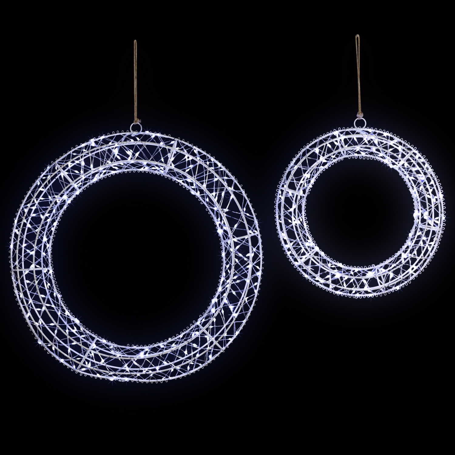 LED Lighted Hanging Christmas Wreath Decorations - 18" - Set of 2 - Cool White Lights