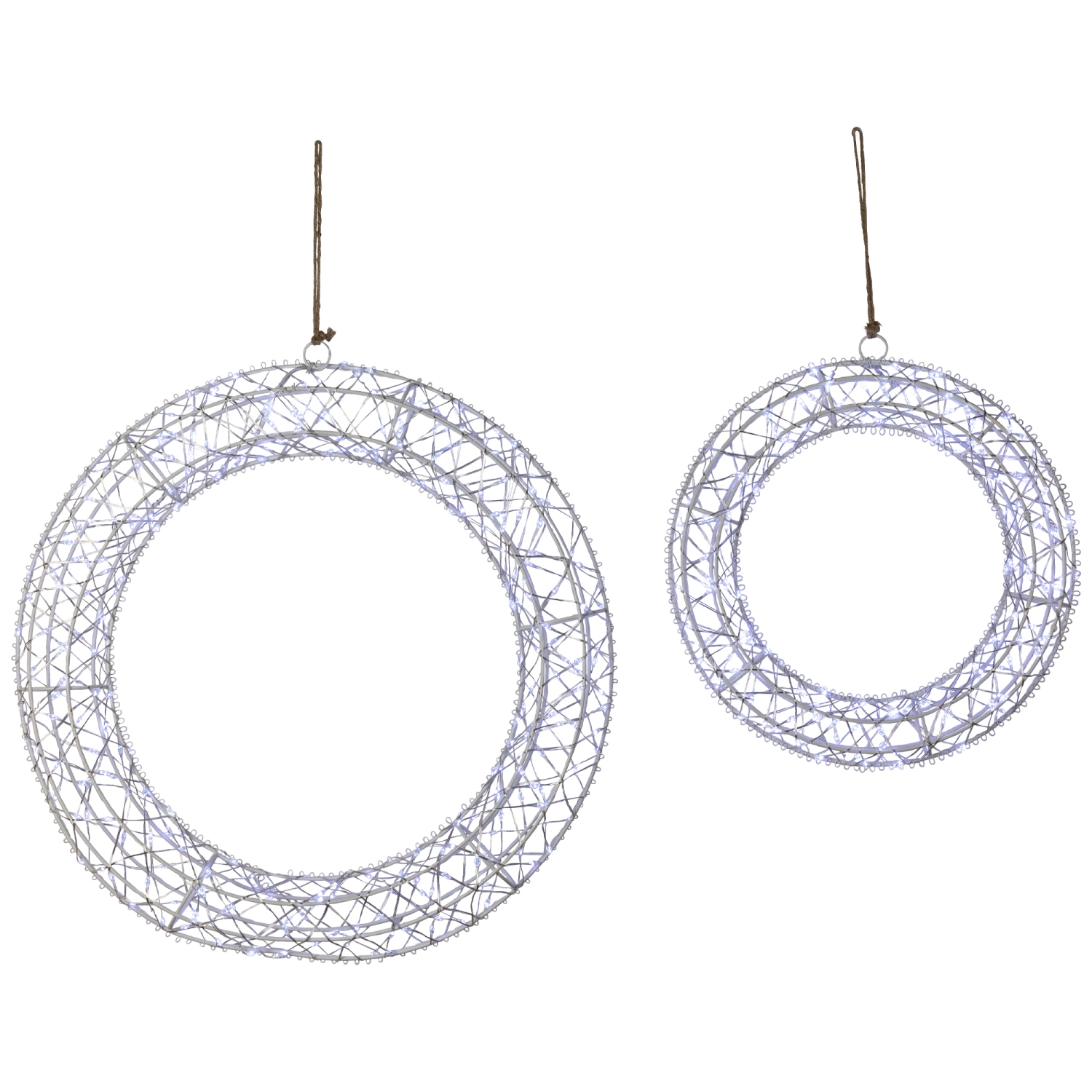 LED Lighted Hanging Christmas Wreath Decorations - 18" - Set of 2 - Cool White Lights