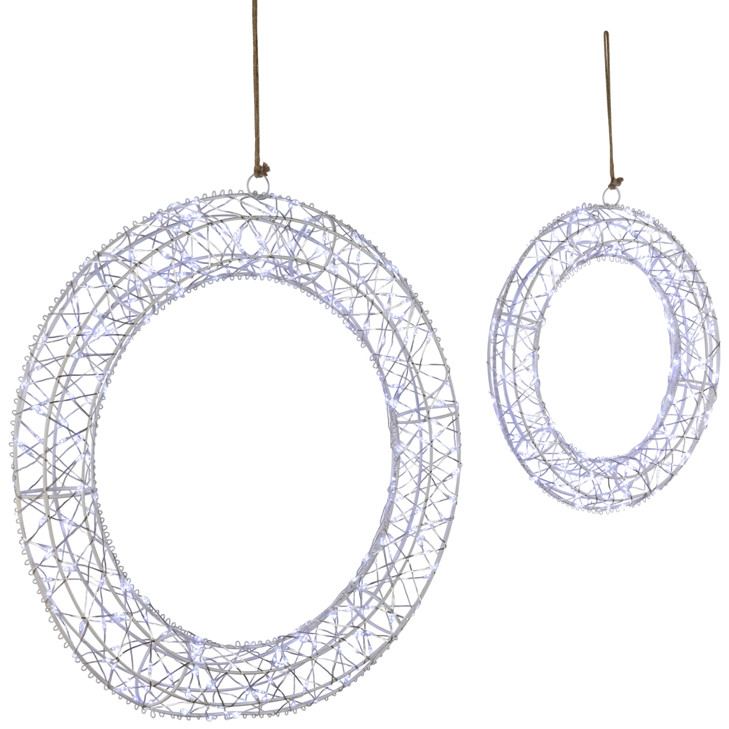 LED Lighted Hanging Christmas Wreath Decorations - 18" - Set of 2 - Cool White Lights