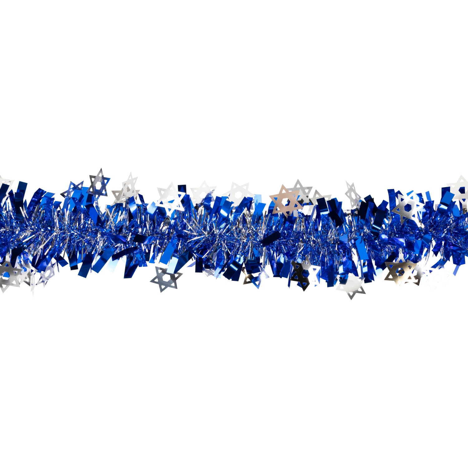 Star of David Hanukkah Tinsel Garland - 50' x 3.5" - Blue & Silver - Unlit