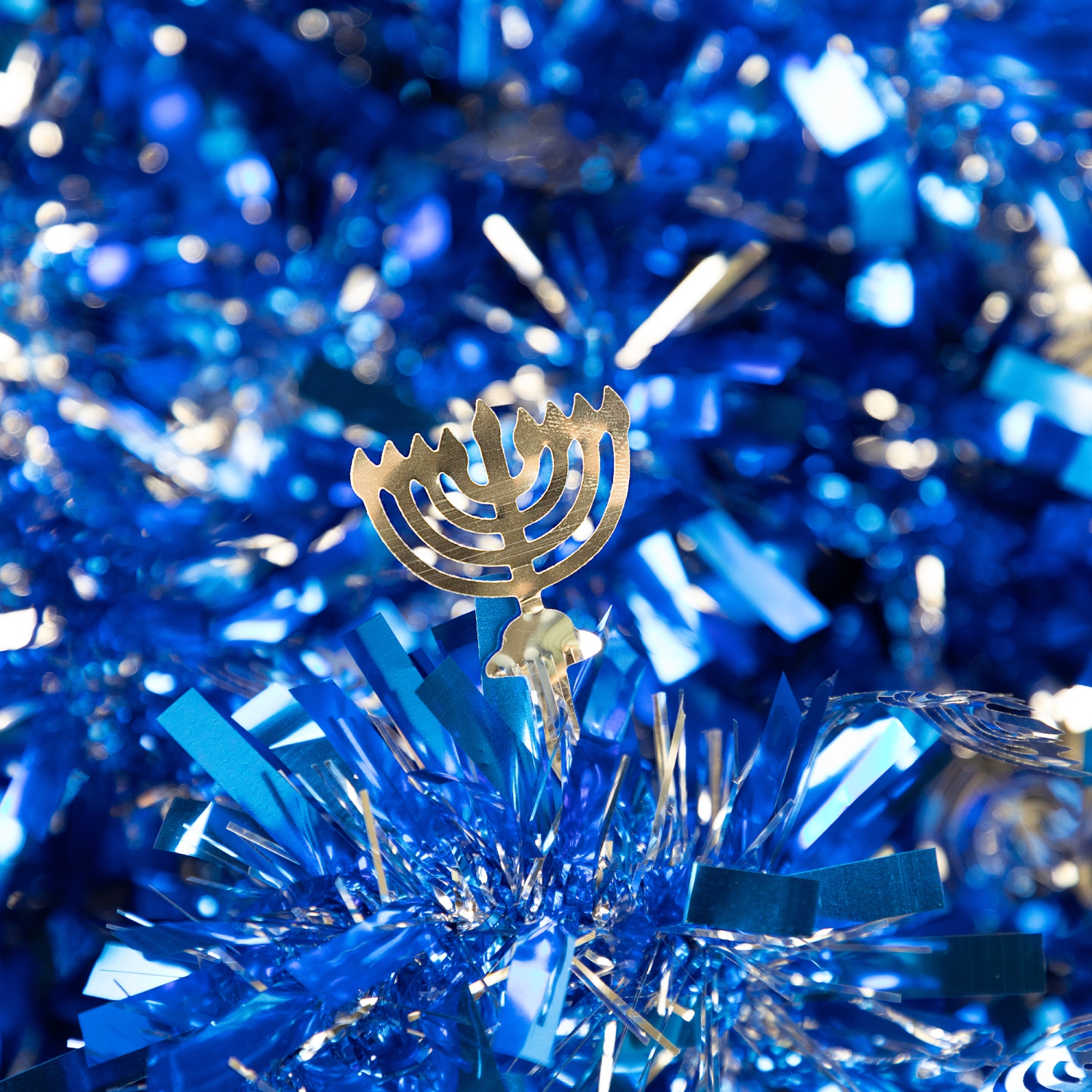 Menorah Hanukkah Tinsel Garland - 50' x 3.5" - Blue & Silver - Unlit