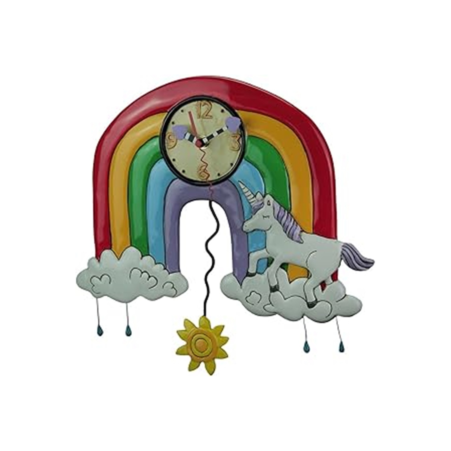 Allen Designs Rainbows and Unicorns Pendulum Wall Clock