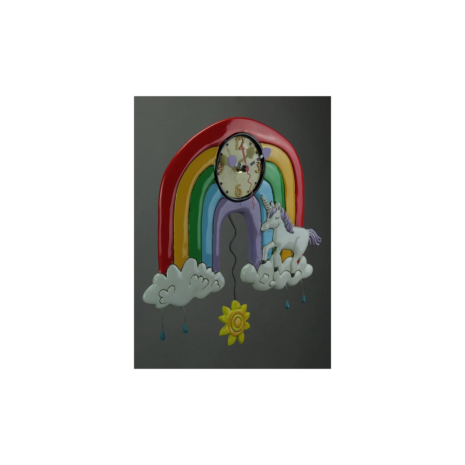 Allen Designs Rainbows and Unicorns Pendulum Wall Clock