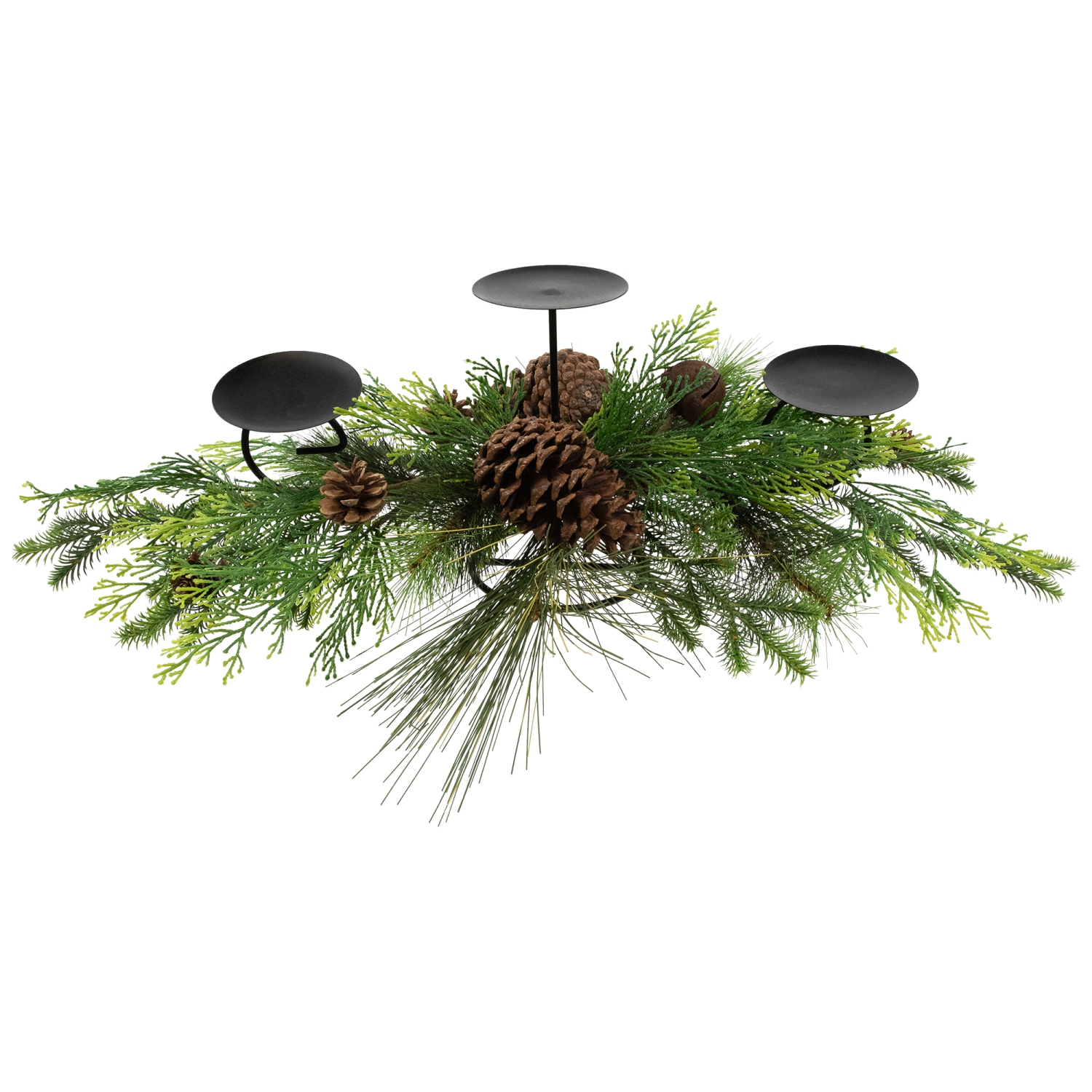 Bougeoir en forme de pilier de Noël en forme de cloche et de cônes de pin de Real Touch - 30&nbsp;po