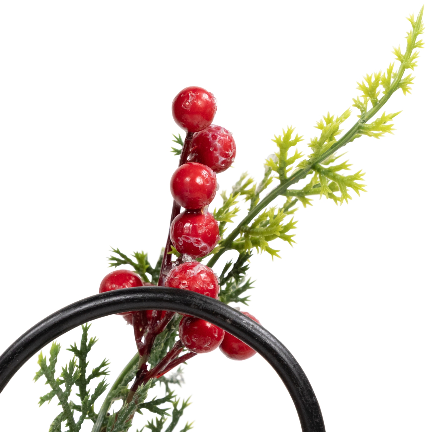 Porte-bougie pilier de Noël pommes et baies - 10 po - Vert et rouge