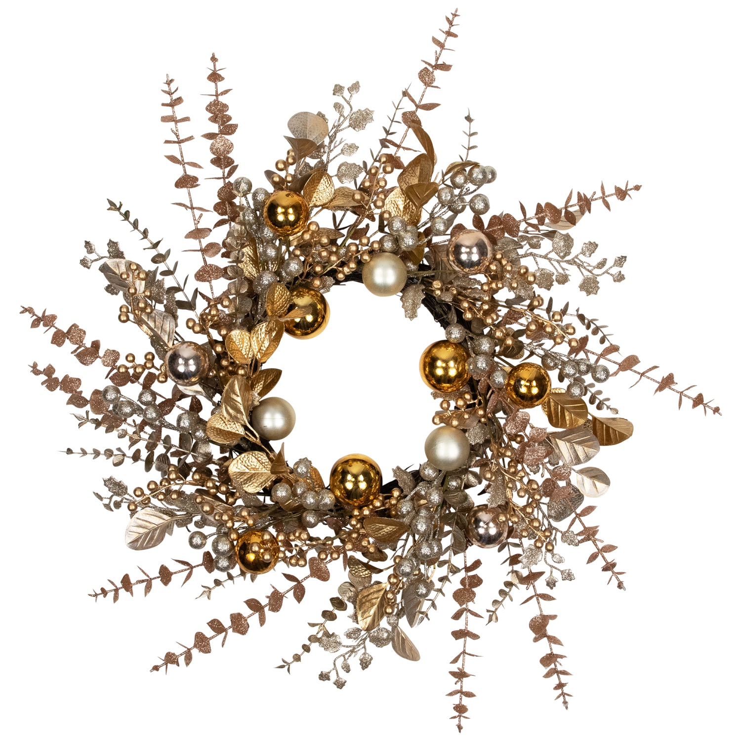 Ornaments, Holly and Berries Artificial Christmas Wreath - 30" - Gold and Copper Tone