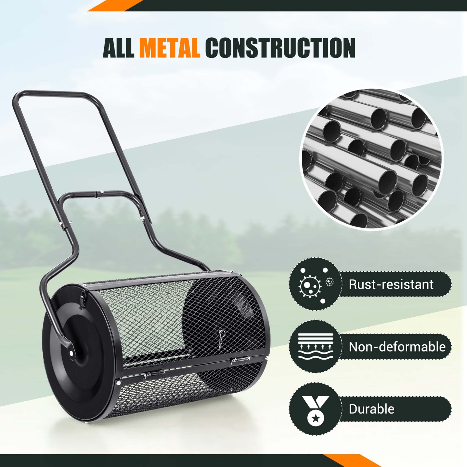 Costway 24" Peat Moss Spreader Compost Spreader with Upgrade Side Latches & U-shape Handle