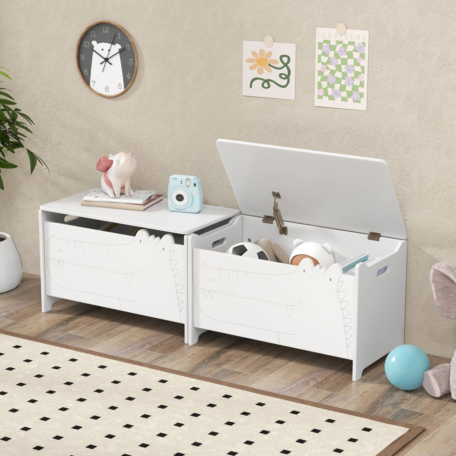 Costway Kids Toy Box withSafety Hinge Wood Storage Chest Flip-Top Storage Organizer