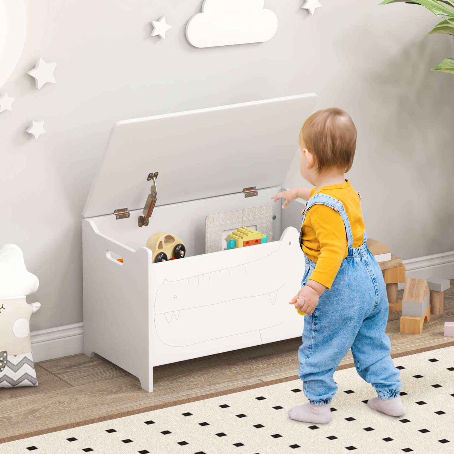 Costway Kids Toy Box withSafety Hinge Wood Storage Chest Flip-Top Storage Organizer