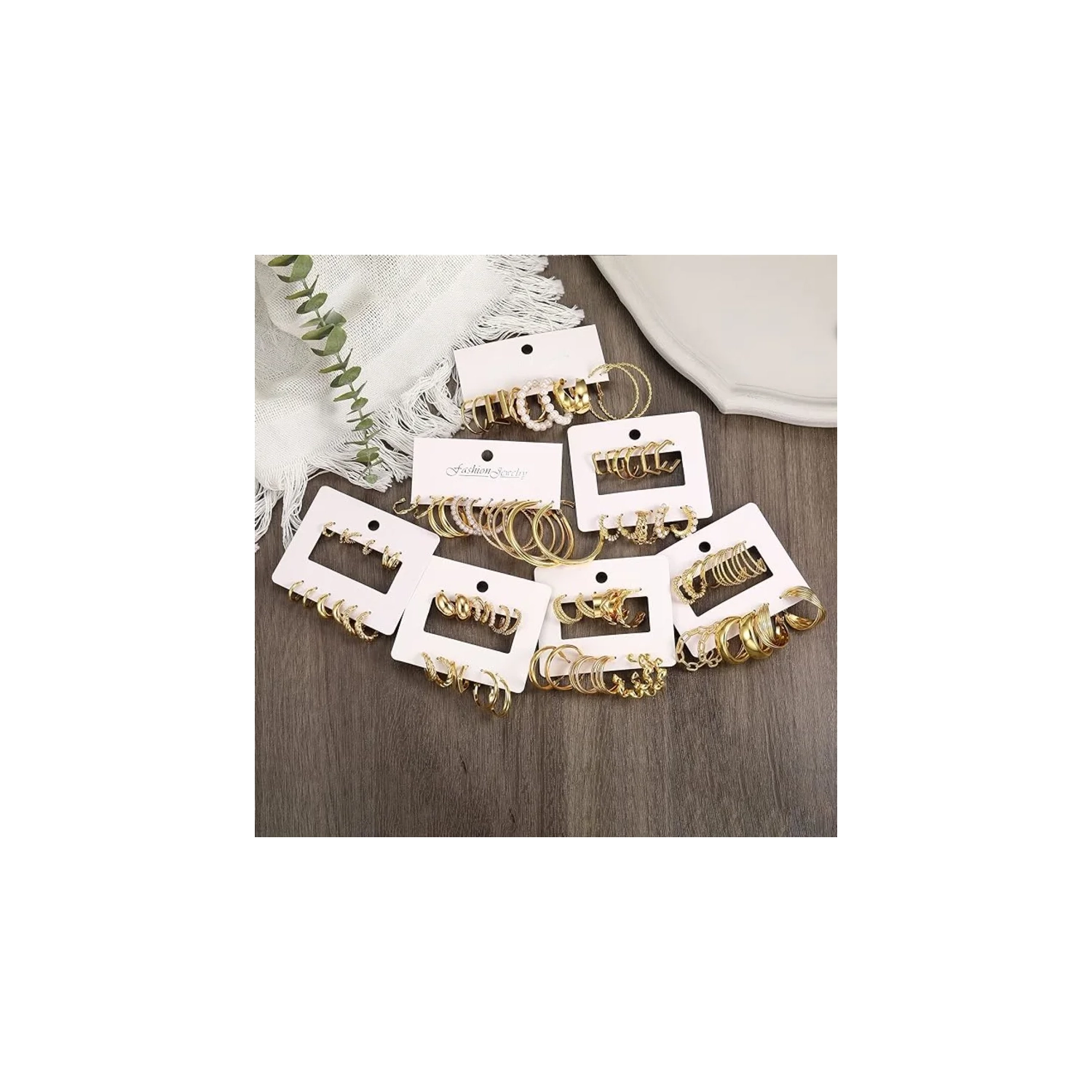 42 Pairs Gold Hoop Earrings Set: A comprehensive multipack perfect for women, featuring a variety of stylish gold hoops.