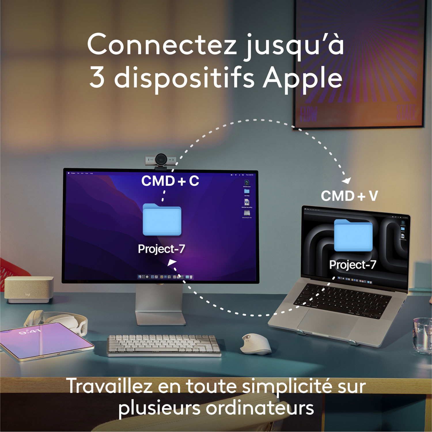 Clavier pleine grandeur Bluetooth MX Keys S de Logitech pour iPad/Mac - Gris cosmique - Anglais