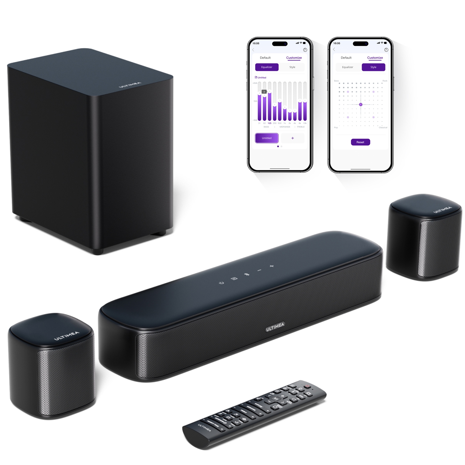 ULTIMEA Aura A30 5.1ch Sound Bar for Smart TV, Virtual Surround Sound System, App Control, Home Theater Soundbar with Subwoofer and 2 Surround Speakers, Peak Power 250W