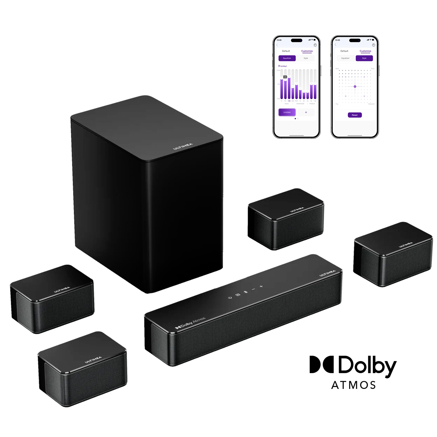 ULTIMEA Poseidon D80S 7.1 Channel Sound bar for TV with Dolby Atmos, 4 Wired Surround Speakers, 6.5" Wireless Subwoofer, APP Control (New 2025 Model)