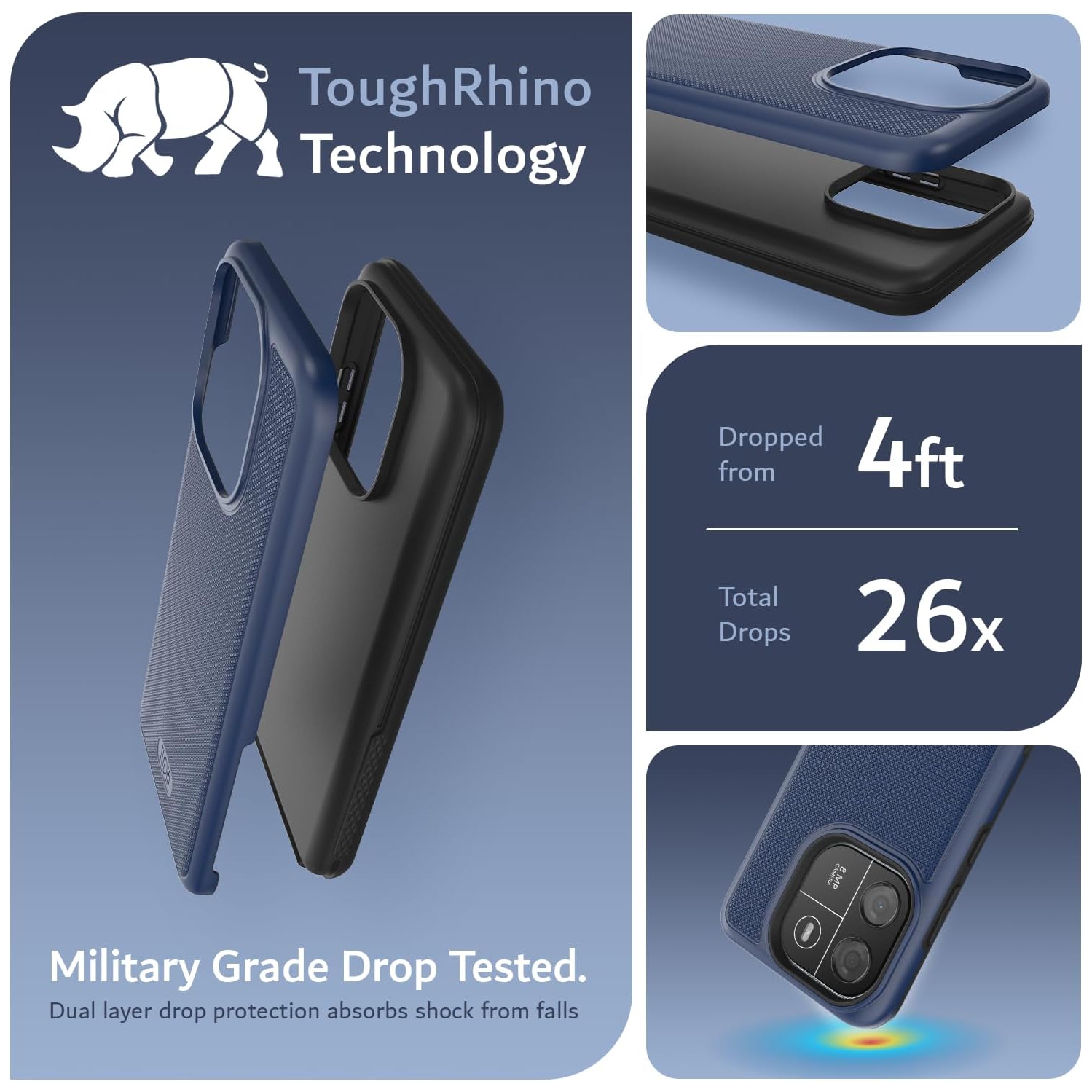 TUDIA MergeGrip Blackview Wave 6C Case Dual Layer - Indigo Blue