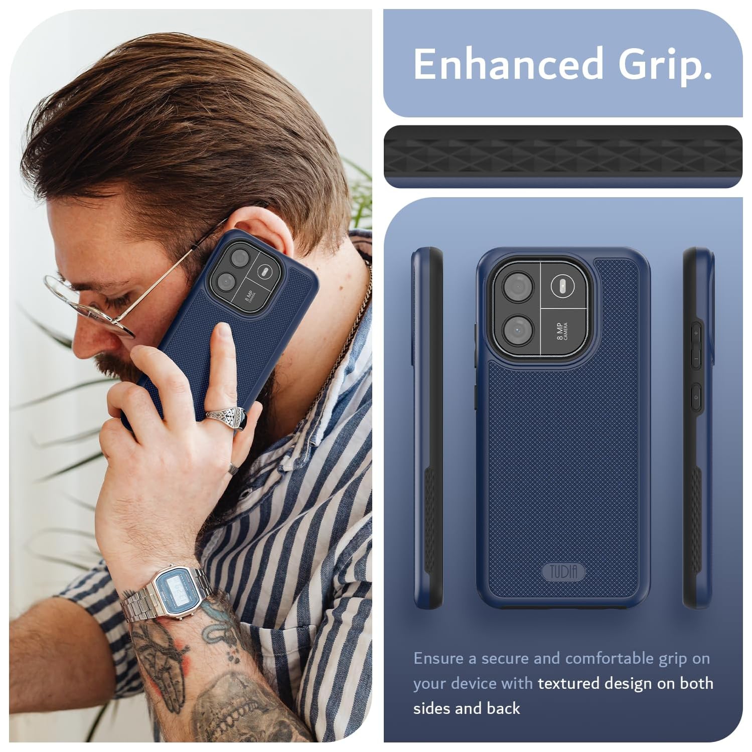 TUDIA MergeGrip Blackview Wave 6C Case Dual Layer - Indigo Blue