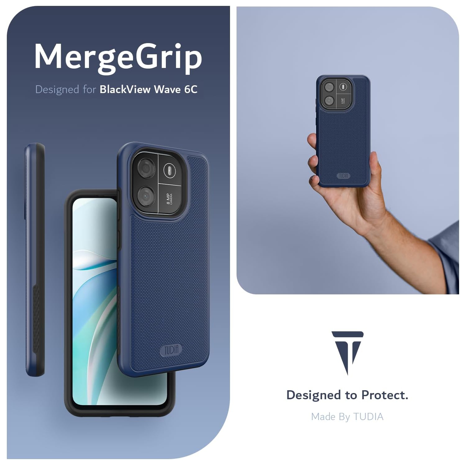 TUDIA MergeGrip Blackview Wave 6C Case Dual Layer - Indigo Blue