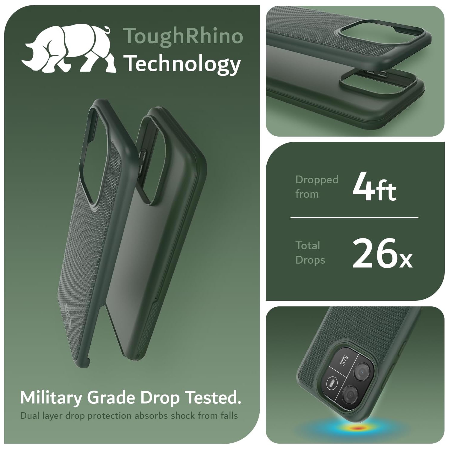 TUDIA MergeGrip Blackview Wave 6C Case Military Grade - Pine Green