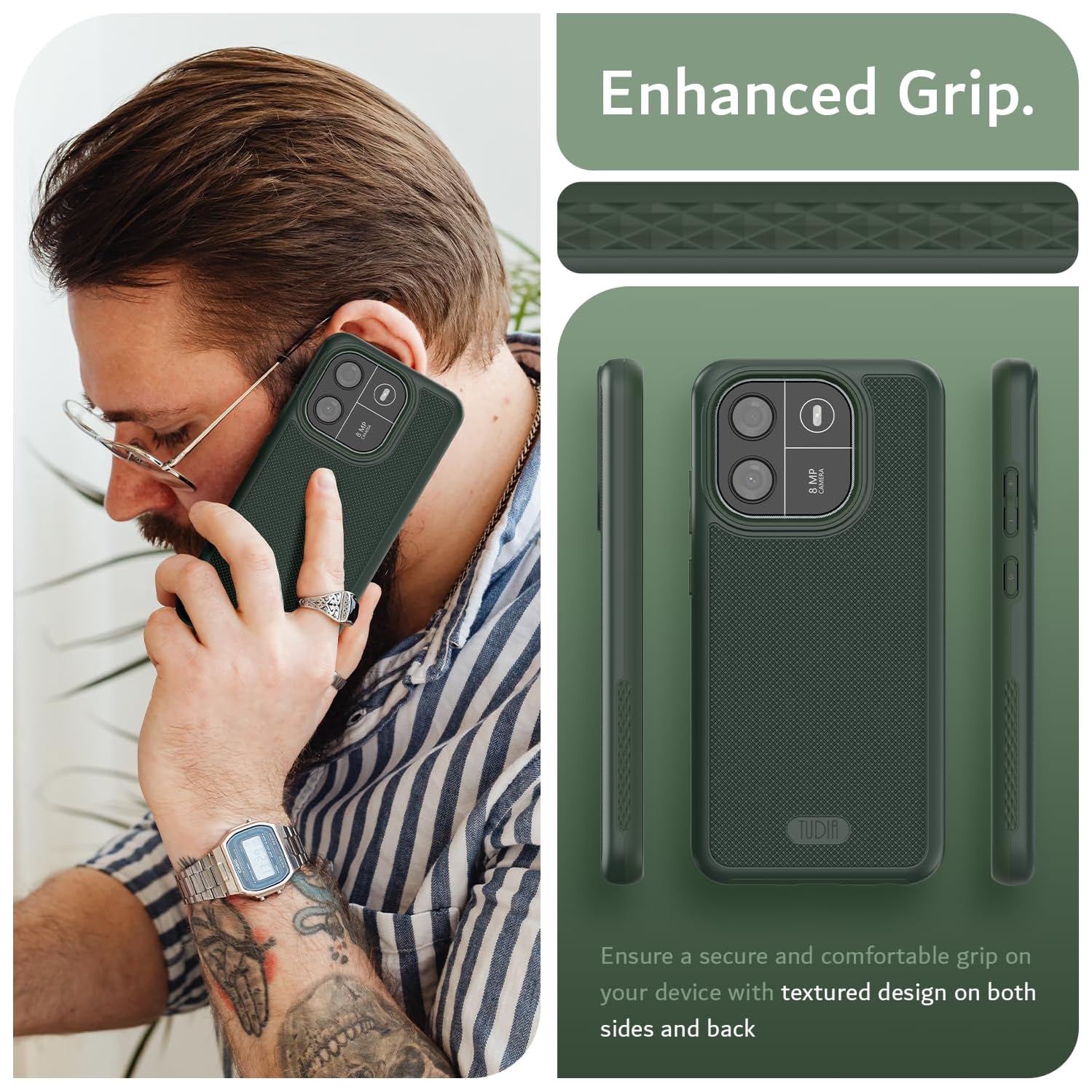 TUDIA MergeGrip Blackview Wave 6C Case Military Grade - Pine Green