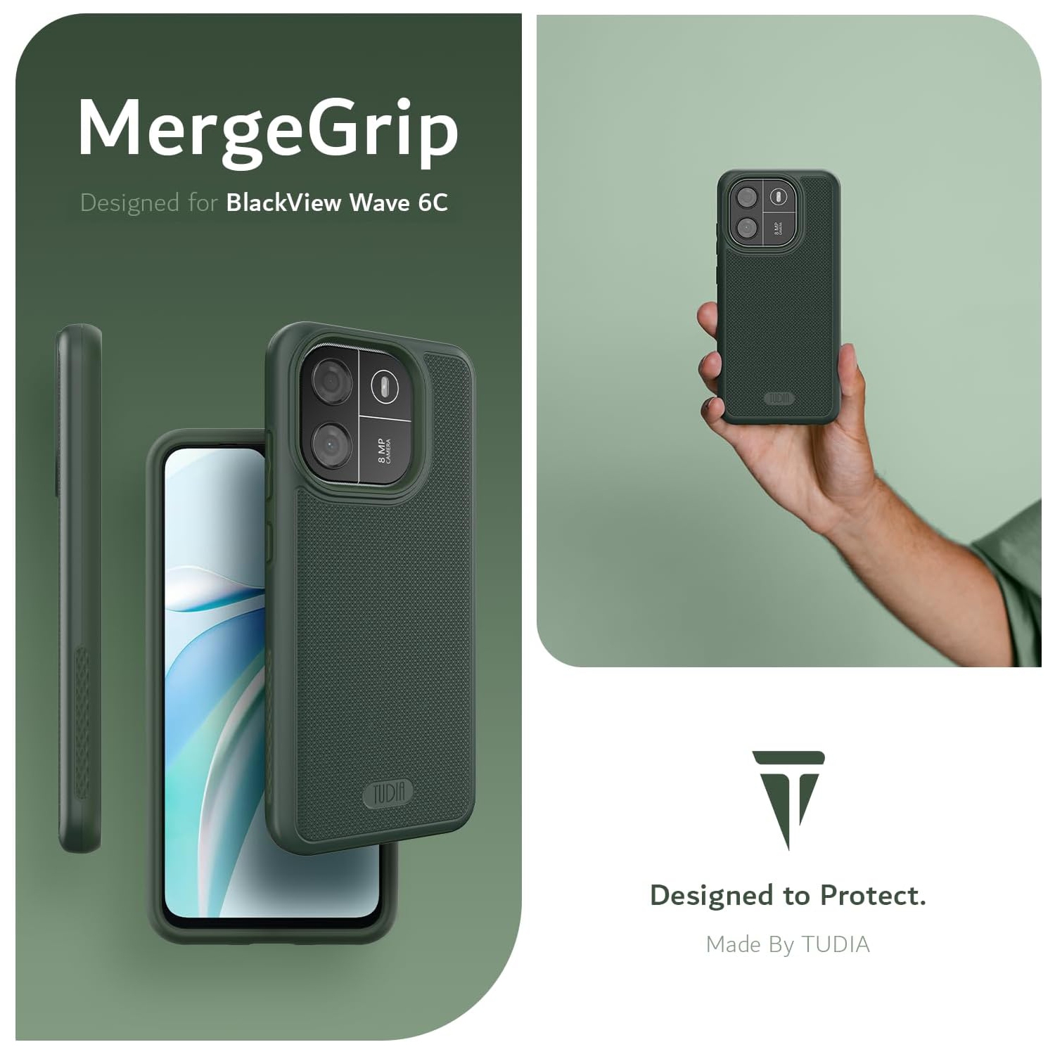 TUDIA MergeGrip Blackview Wave 6C Case Military Grade - Pine Green