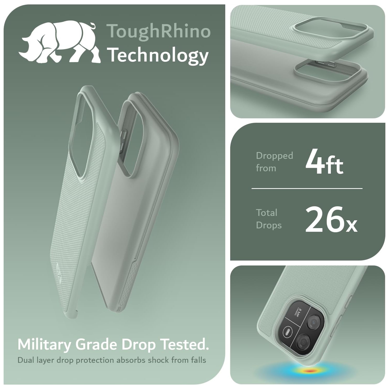 TUDIA MergeGrip Blackview Wave 6C Case Military Grade - Green Lily