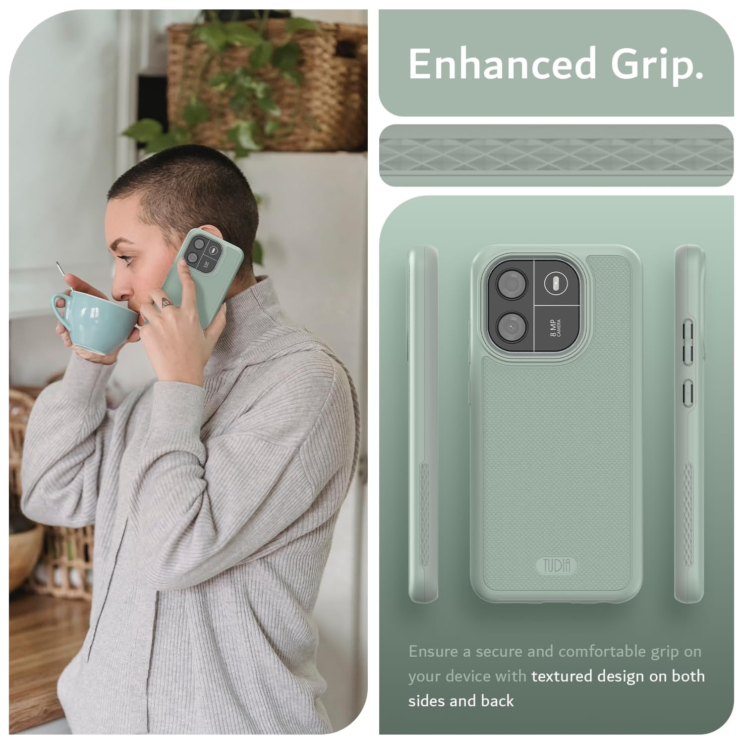 TUDIA MergeGrip Blackview Wave 6C Case Military Grade - Green Lily