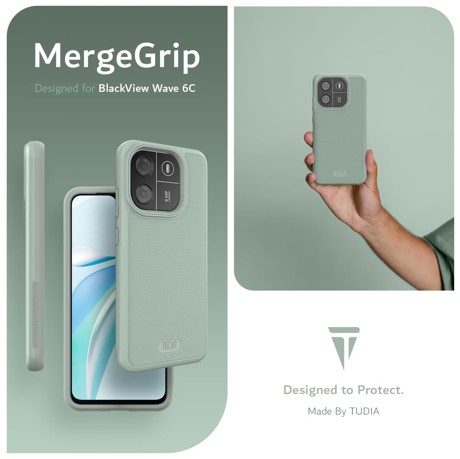 TUDIA MergeGrip Blackview Wave 6C Case Military Grade - Green Lily