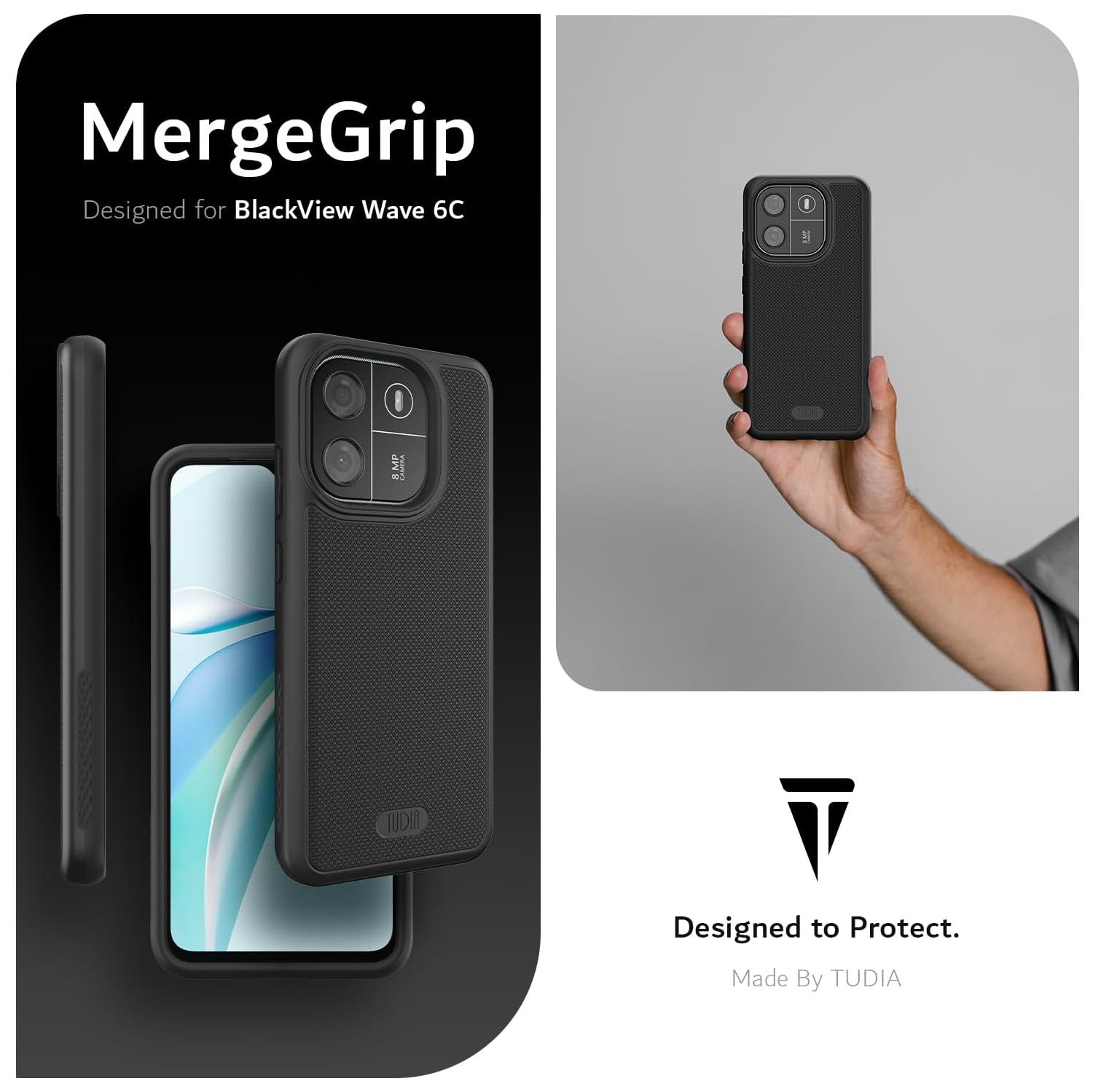 TUDIA MergeGrip Blackview Wave 6C Case Military Grade - Matte Black
