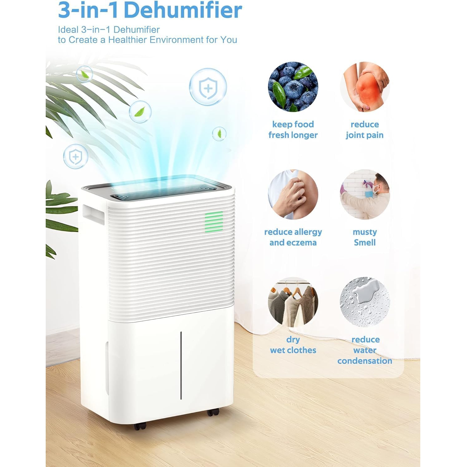 ZAFRO 45 Pints Dehumidifier for Home/Basement/Large Room with Drain Hose, Dehumidifiers with Auto or Manual Drainage, 3 Working Modes/Auto