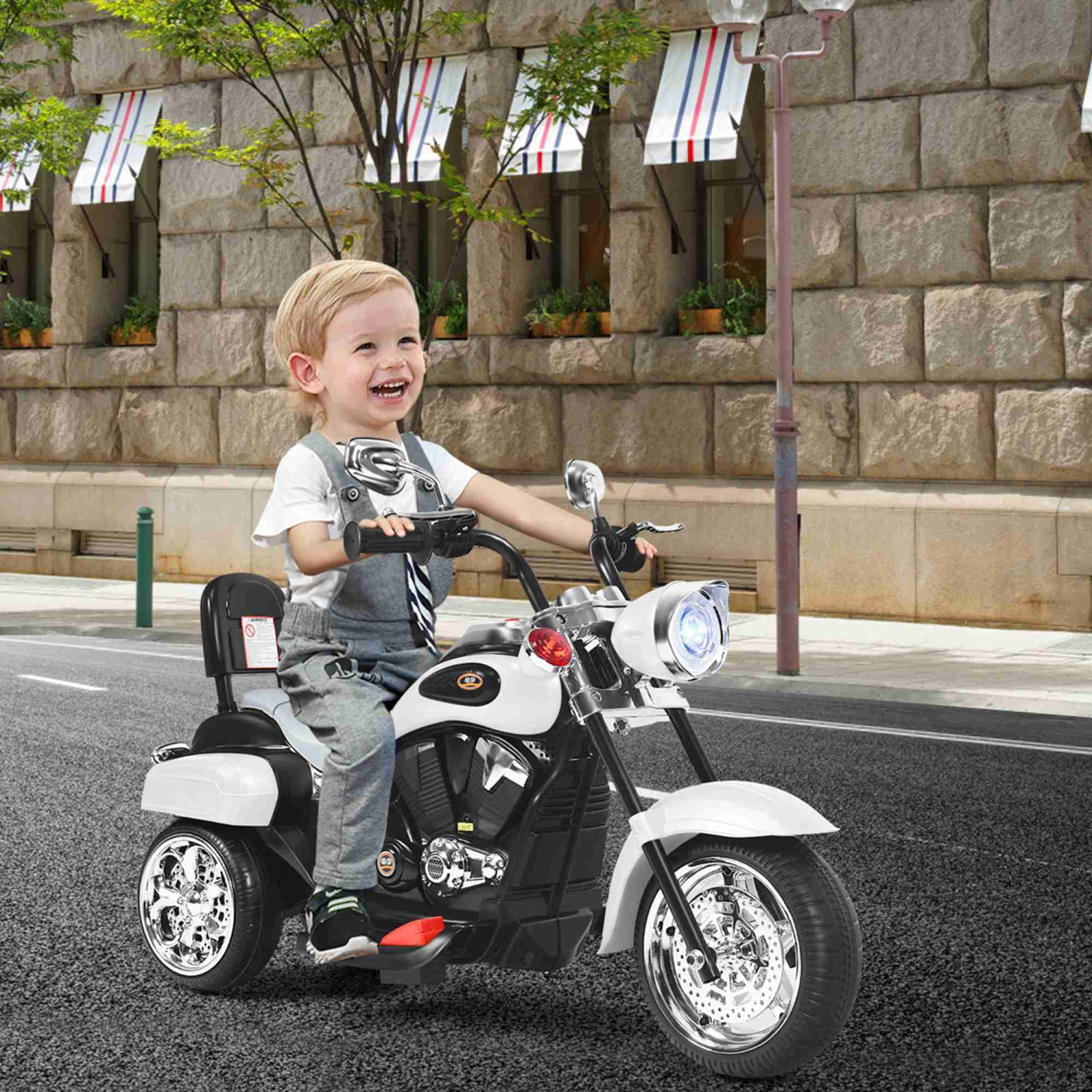Jouet électrique à batterie 6 V pour enfants à 3 roues de Costway pour moto - Blanc