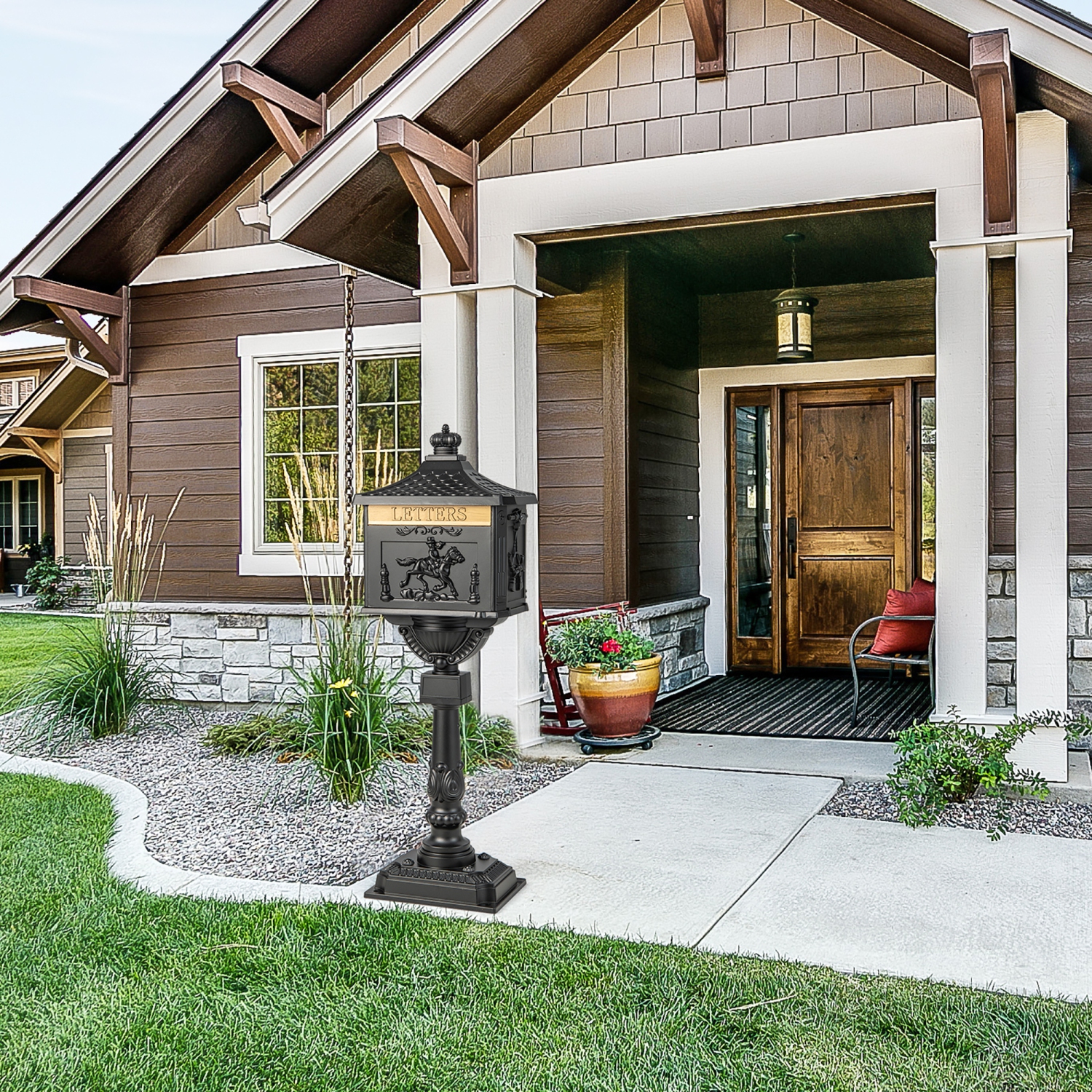 Costway Retro Cast Aluminum Mailbox Lockable Security Postal Letter Box with Baffle Door