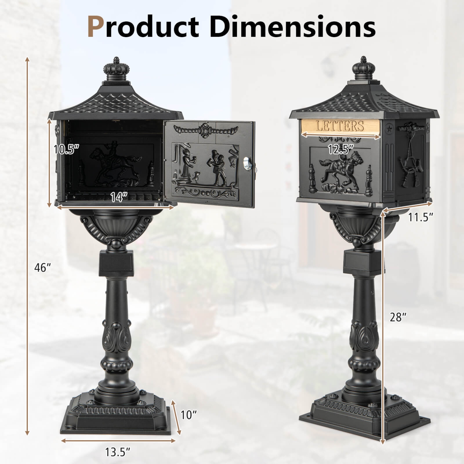 Costway Retro Cast Aluminum Mailbox Lockable Security Postal Letter Box with Baffle Door