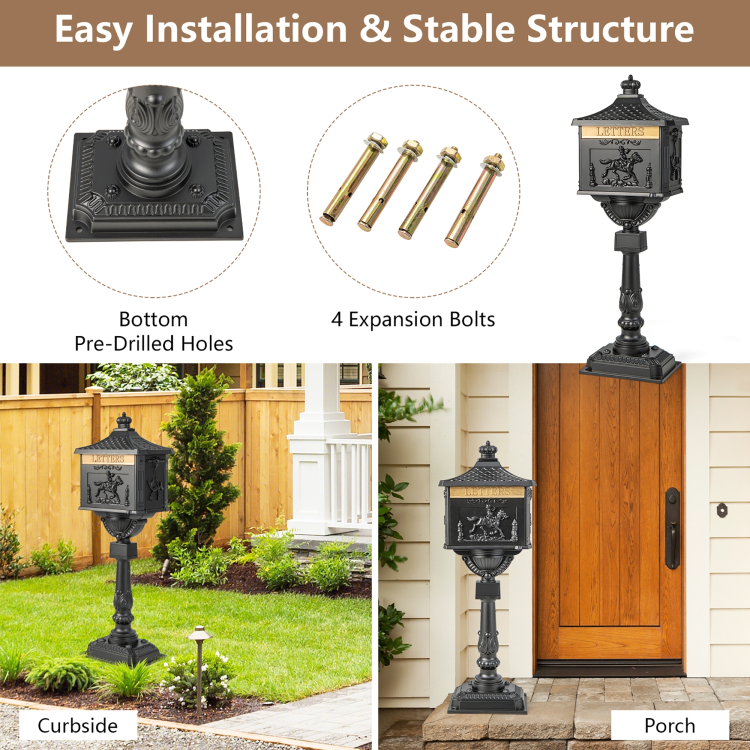 Costway Retro Cast Aluminum Mailbox Lockable Security Postal Letter Box with Baffle Door