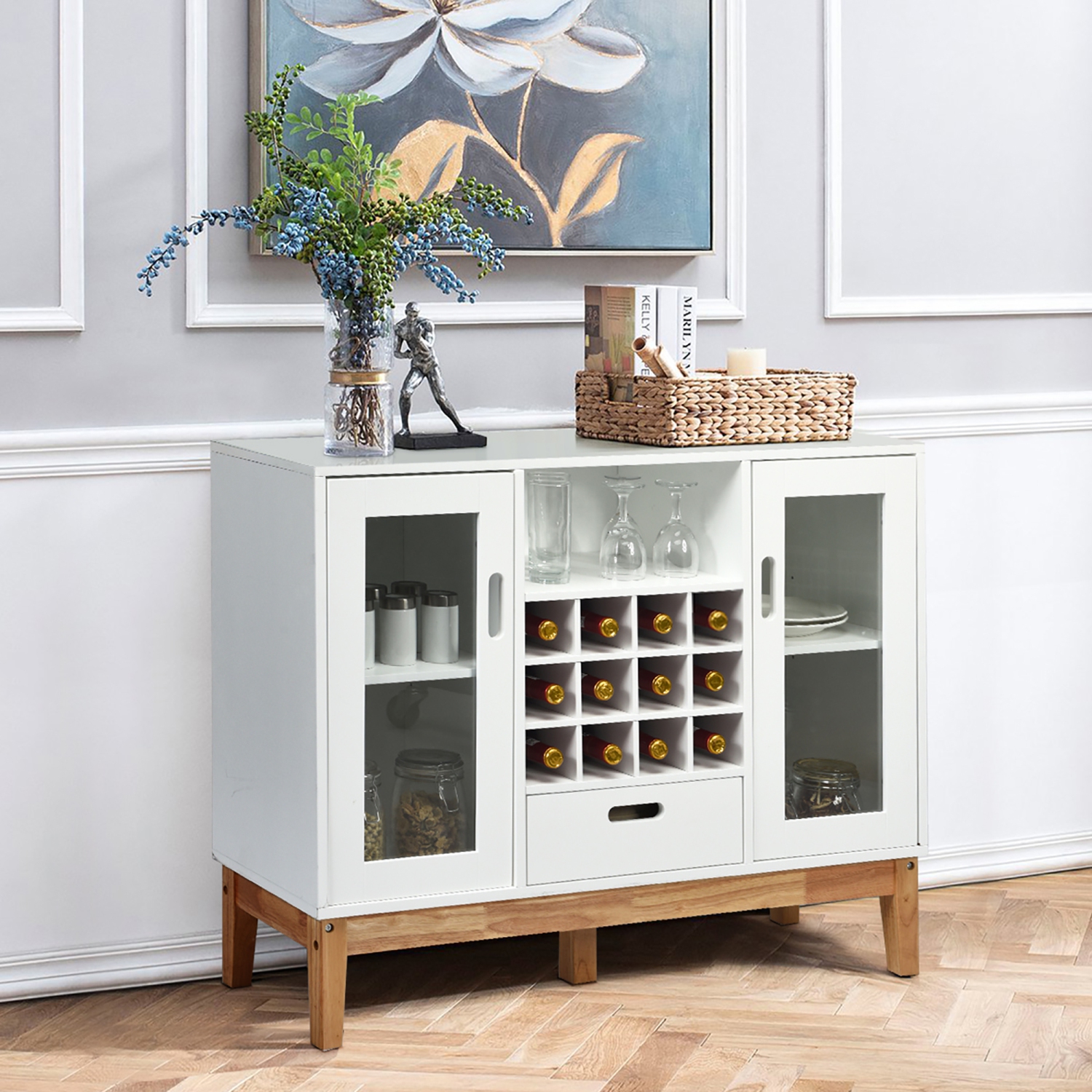 Armoire de rangement à vin en bois avec porte-bouteilles et tiroir de Costway