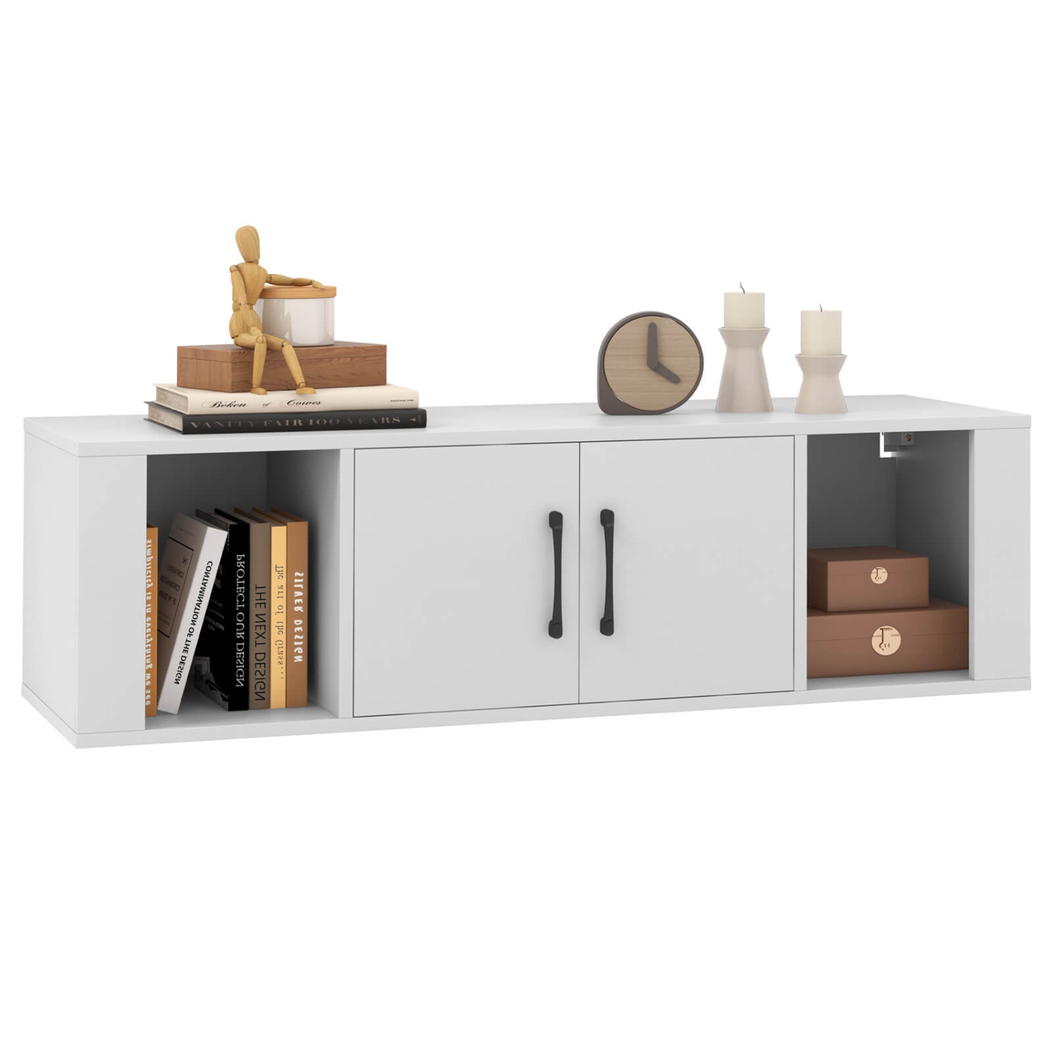 Armoire de rangement flottante à 2 portes de Costway avec étagère de rangement à 2 cubes sous le téléviseur
