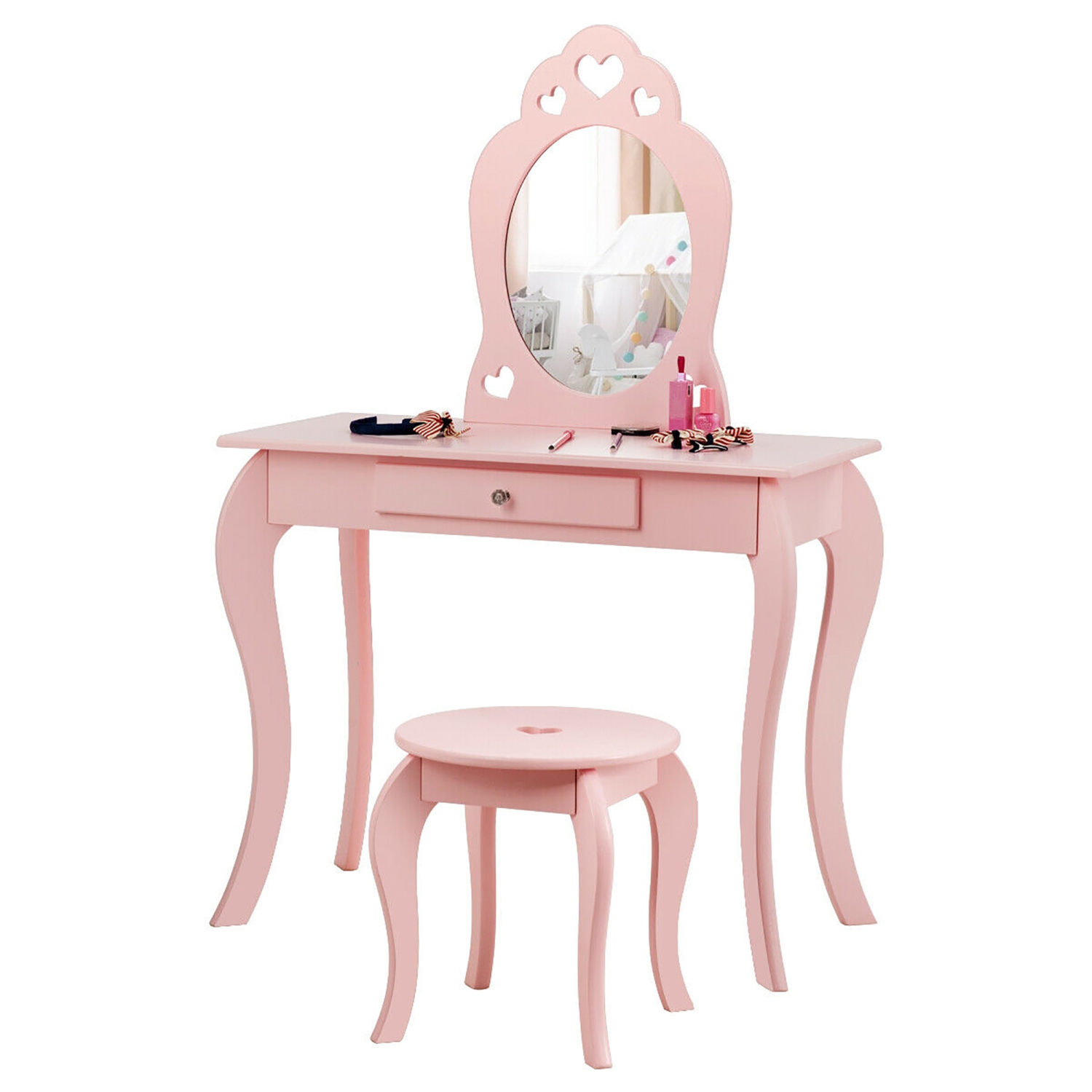 Ensemble coiffeuse pour enfants avec coiffeuse et coiffeuse pour maquillage princesse avec miroir de Costway